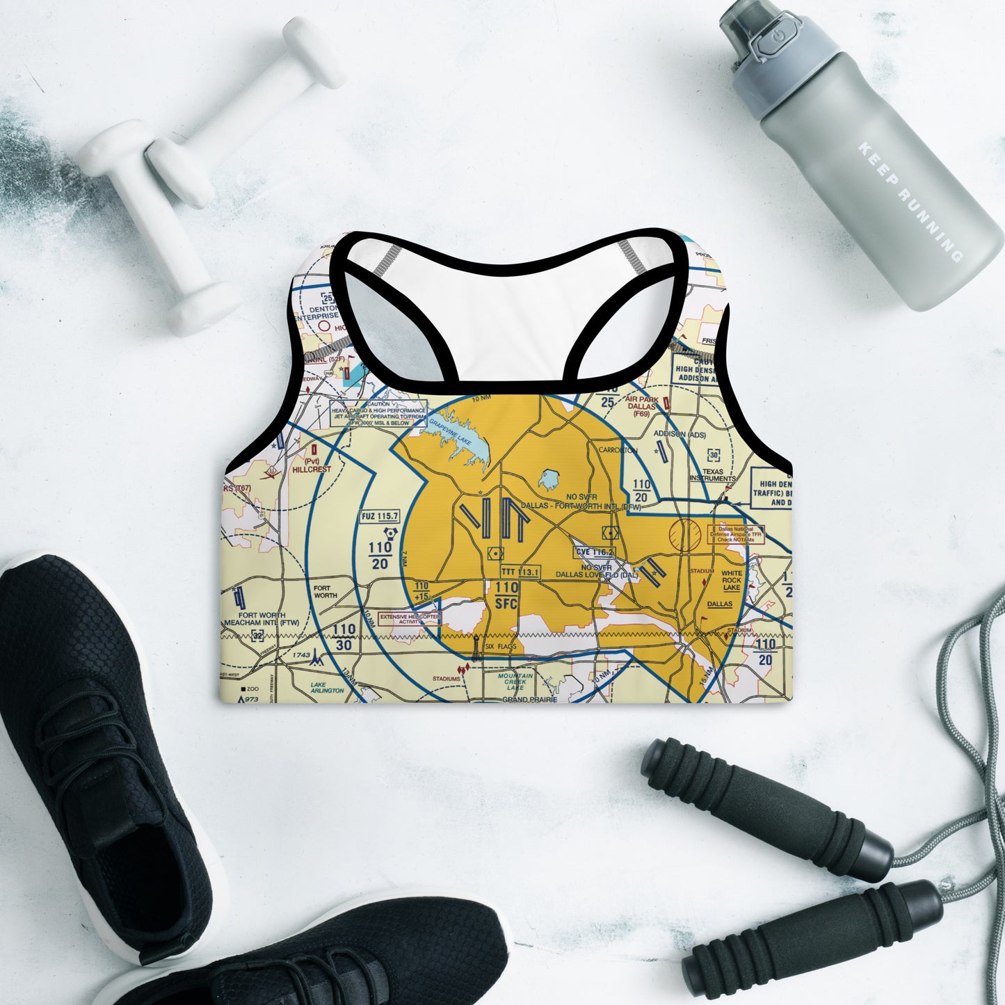Aeronautical Chart padded sports bra (DFW)