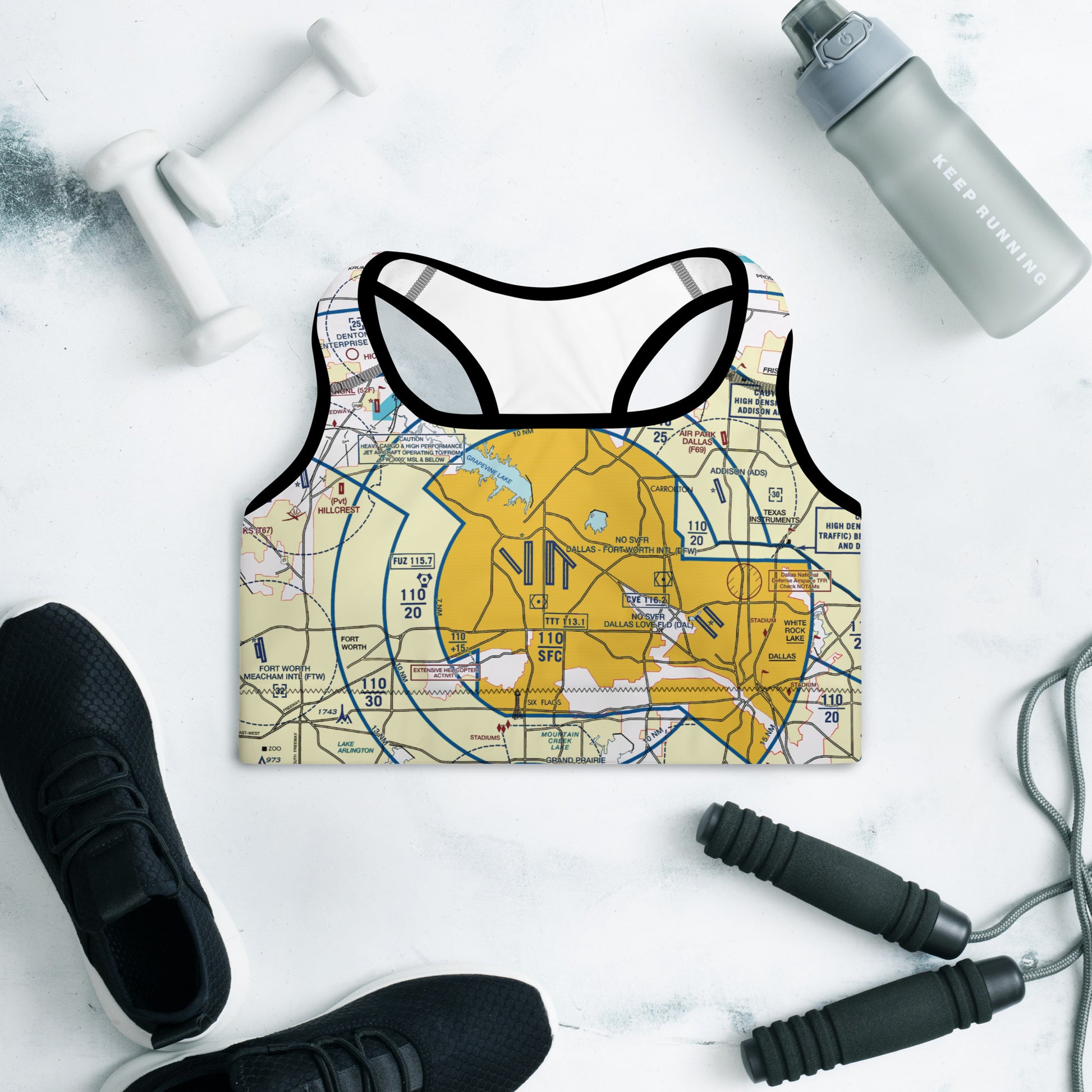 Aeronautical Chart padded sports bra (DFW)