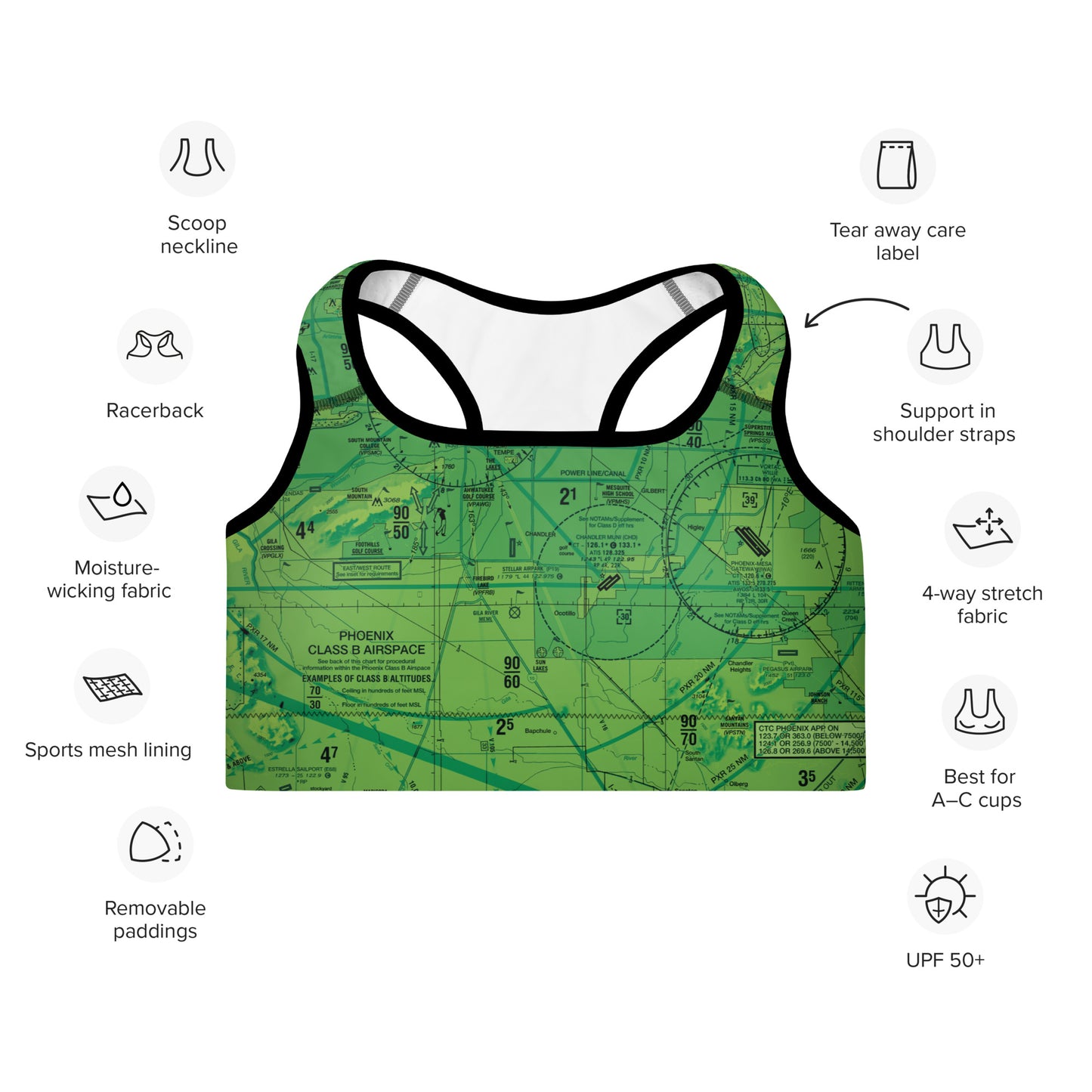 Phoenix TAC Chart Padded Sports Bra (green)