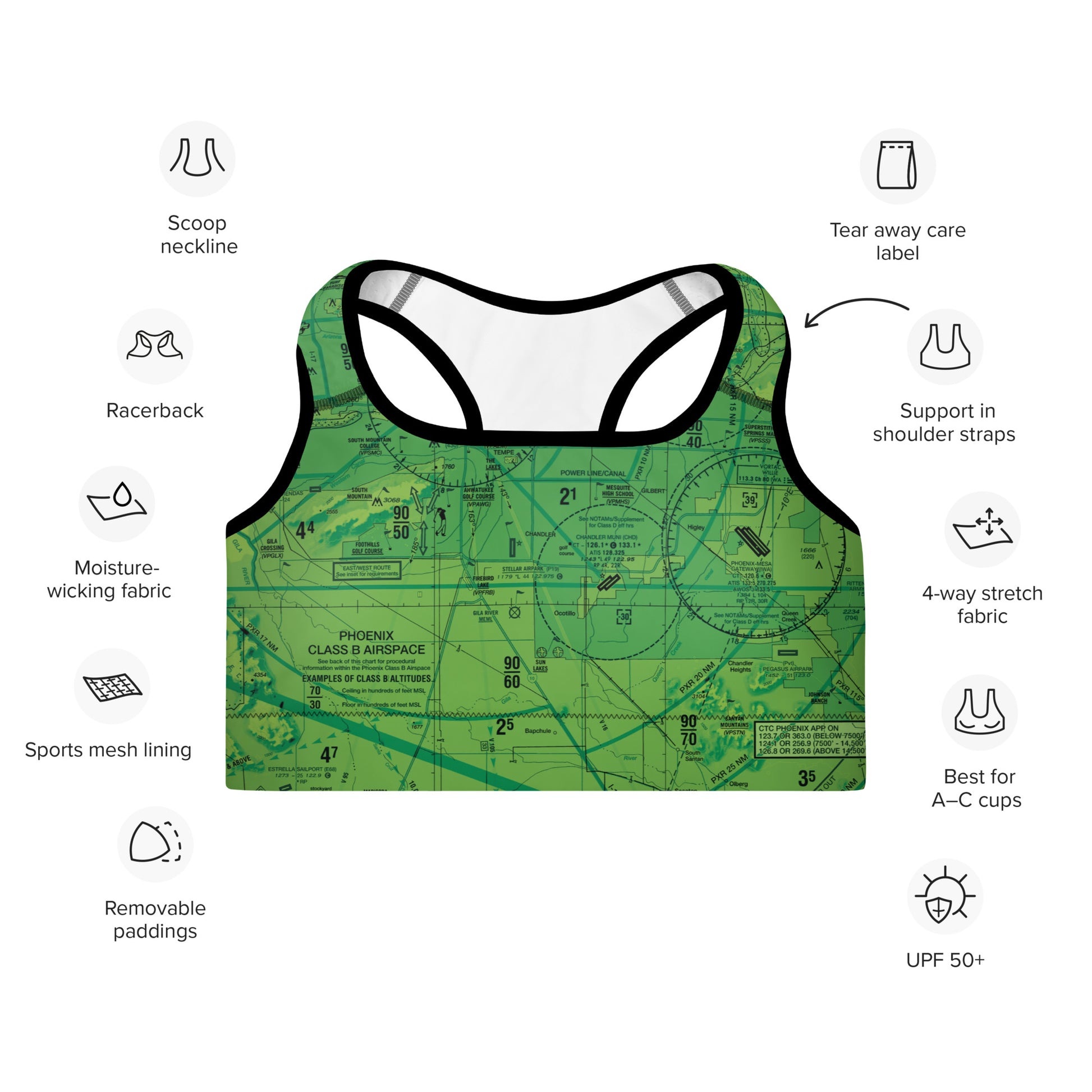 Phoenix TAC Chart Padded Sports Bra (green)