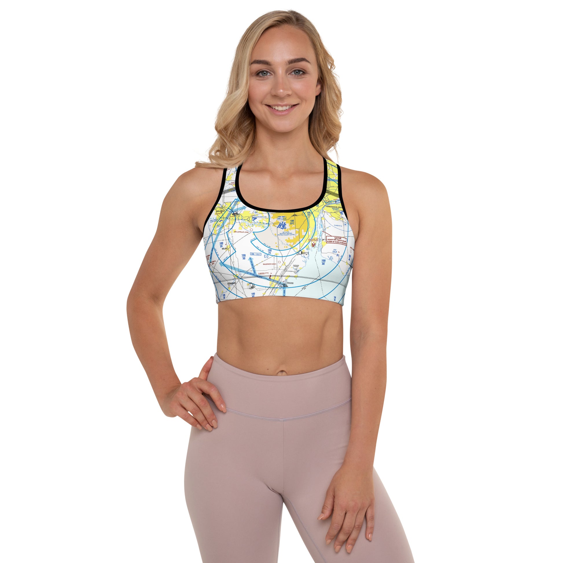 Aeronautical Chart padded sports bra (DTW Flyway Chart)