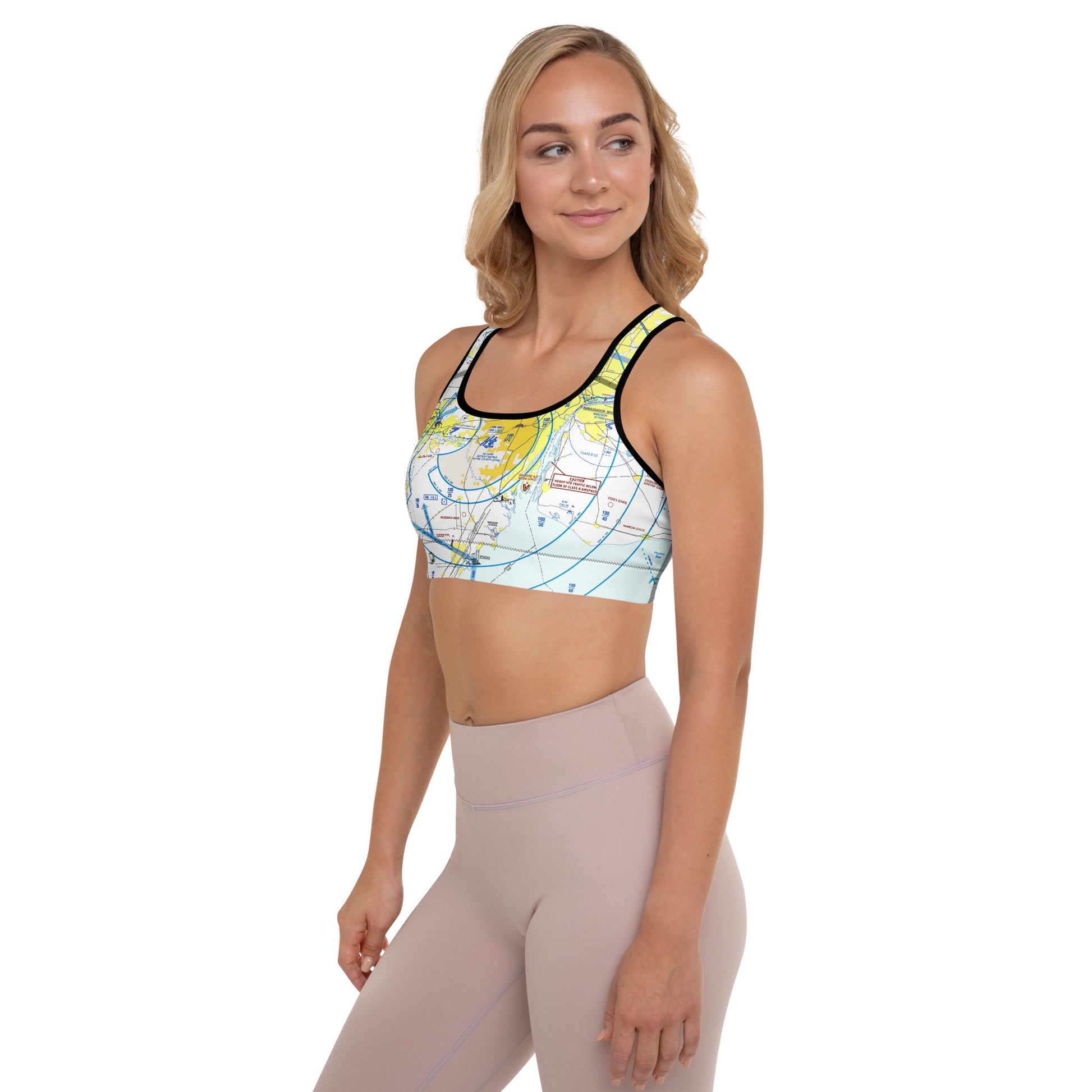 Aeronautical Chart padded sports bra (DTW Flyway Chart)