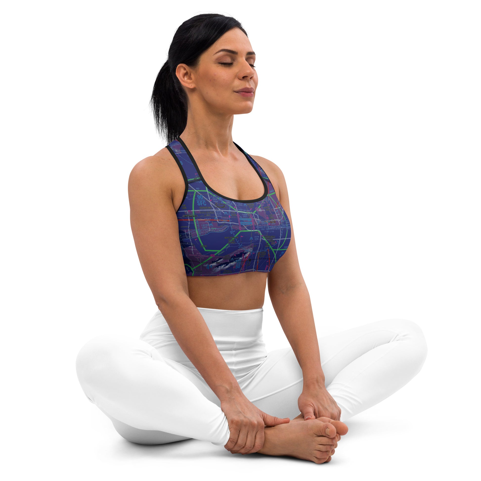 Aeronautical Chart padded sports bra (PHX/invert)