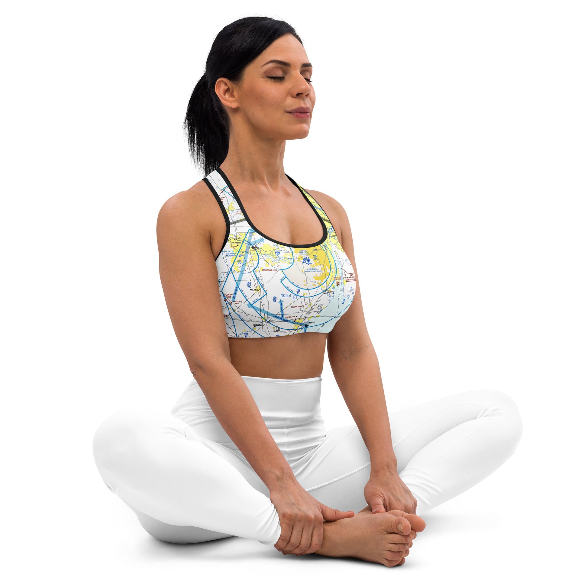 Aeronautical Chart padded sports bra (DTW Flyway Chart)