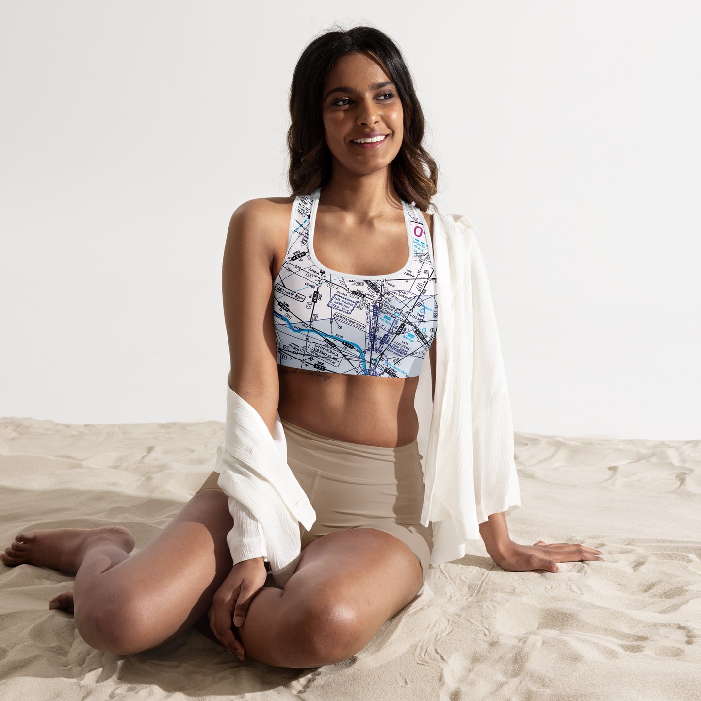 Aeronautical Chart Padded Sports Bra (white)