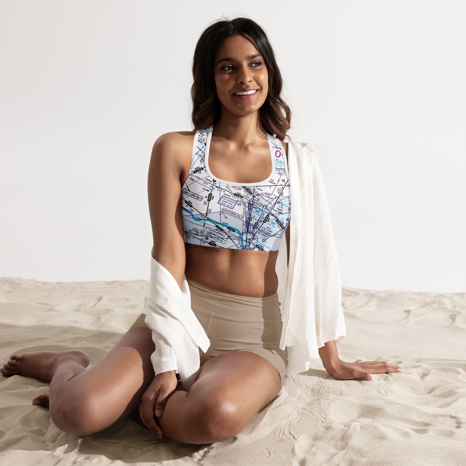 Aeronautical Chart Padded Sports Bra (white)