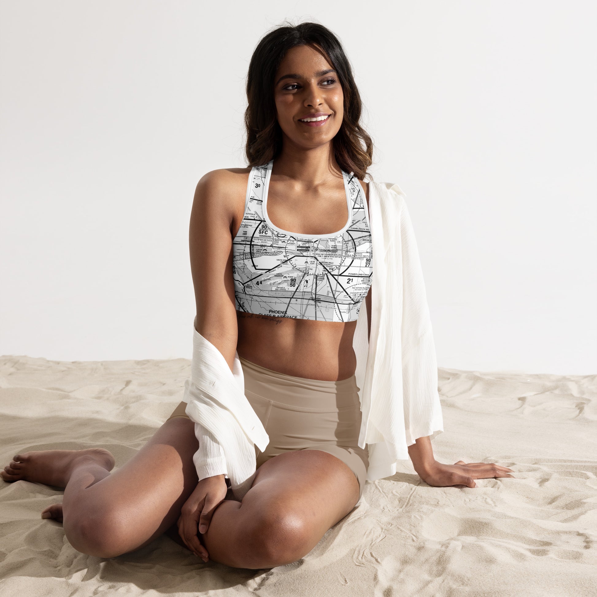 Aeronautical Chart padded sports bra (PHX/b&w)