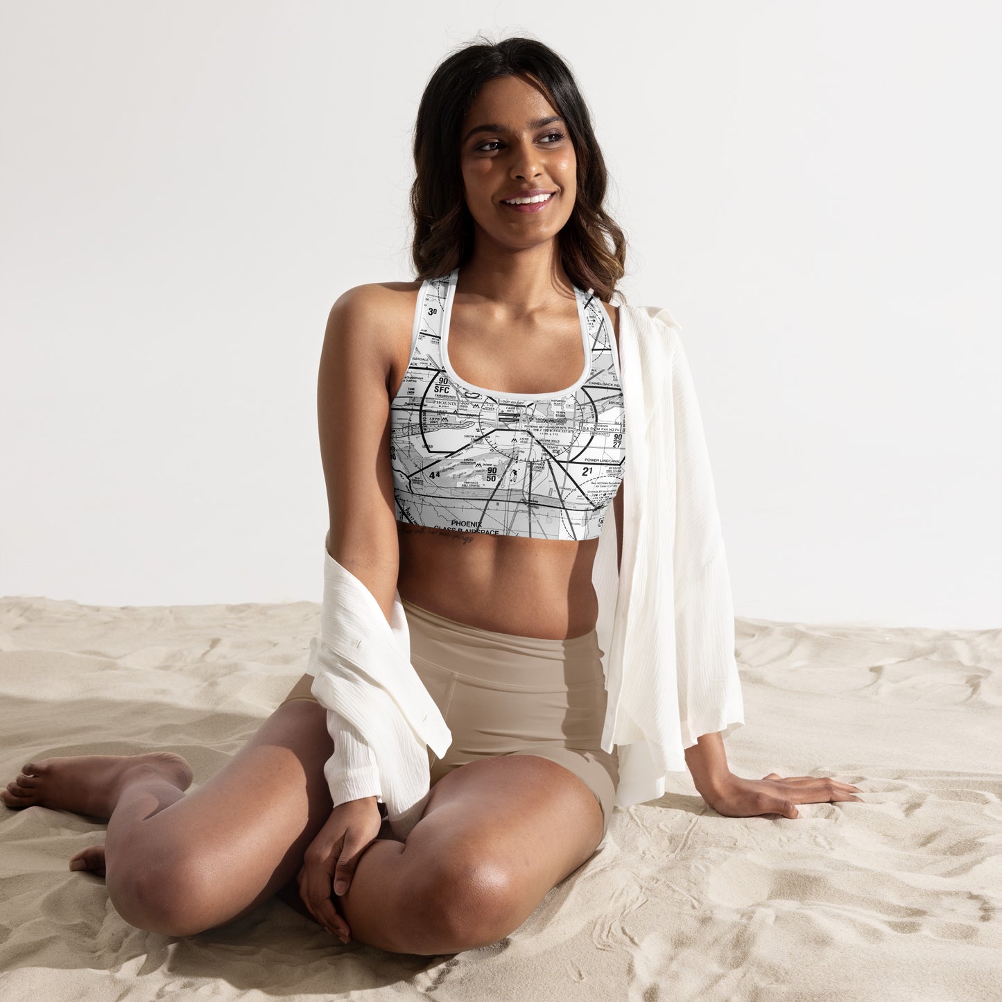 Aeronautical Chart padded sports bra (PHX/b&w)