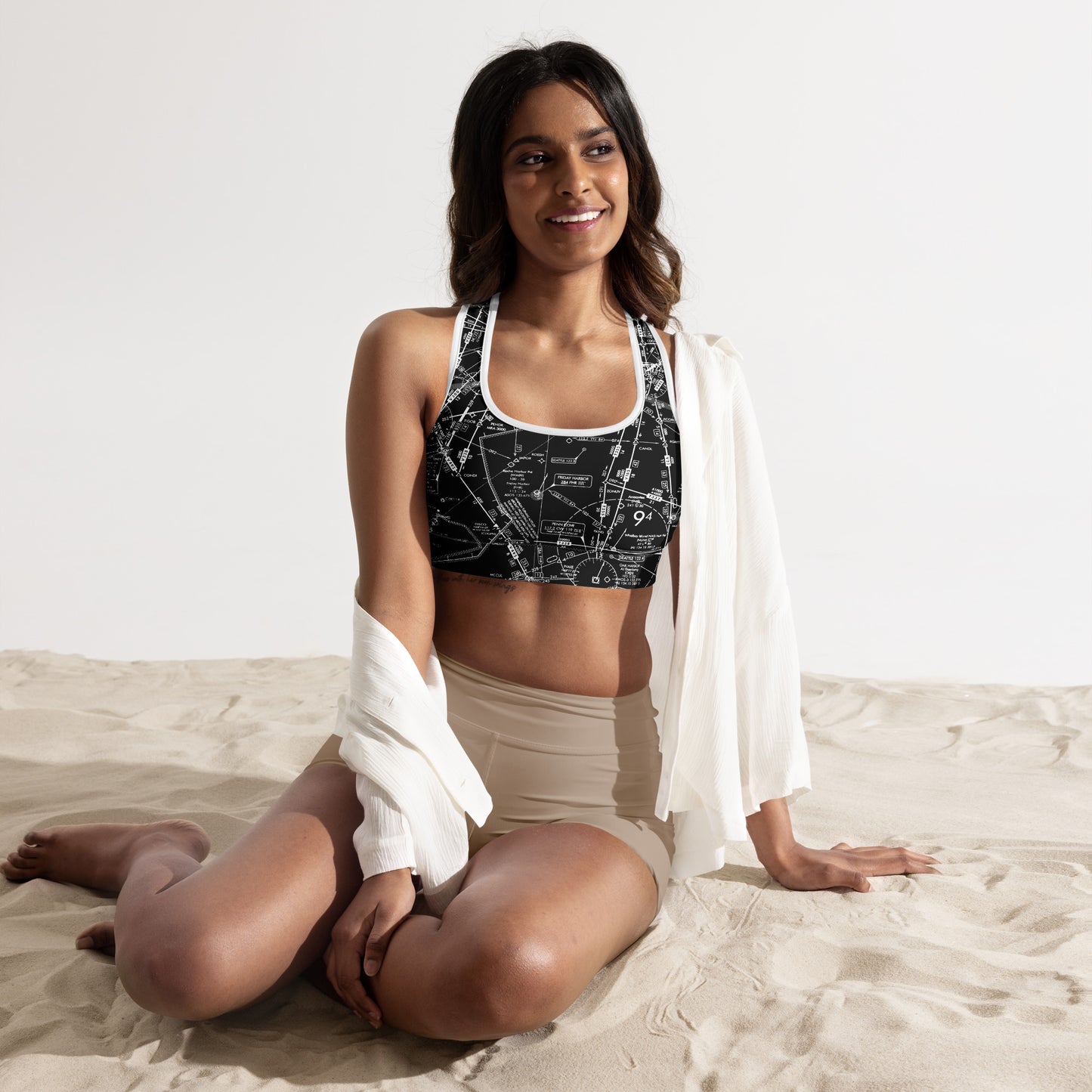 Aeronautical Chart padded sports bra (ELUS1/black)