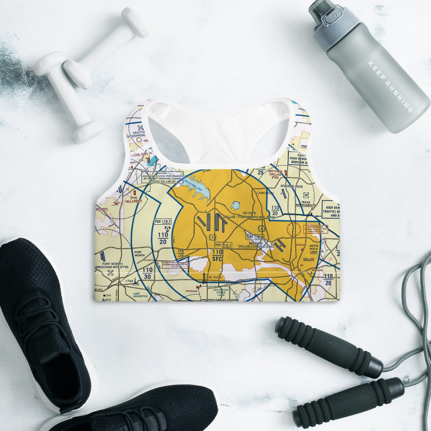 Aeronautical Chart padded sports bra (DFW)