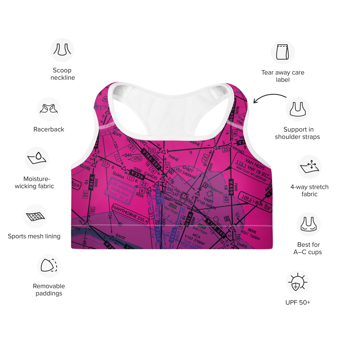 Aeronautical Chart Padded Sports Bra (ELUS3/pink)