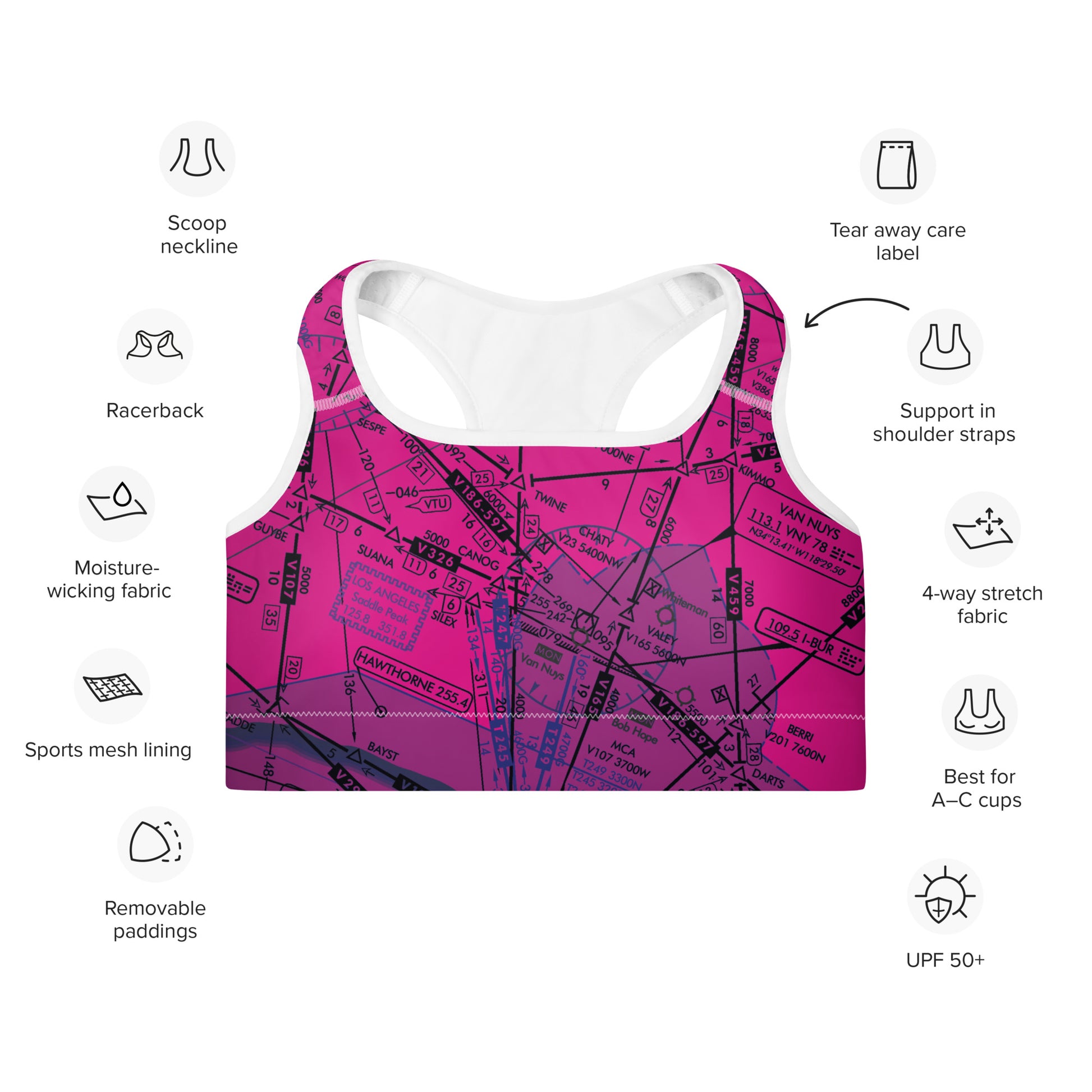 Aeronautical Chart Padded Sports Bra (ELUS3/pink)
