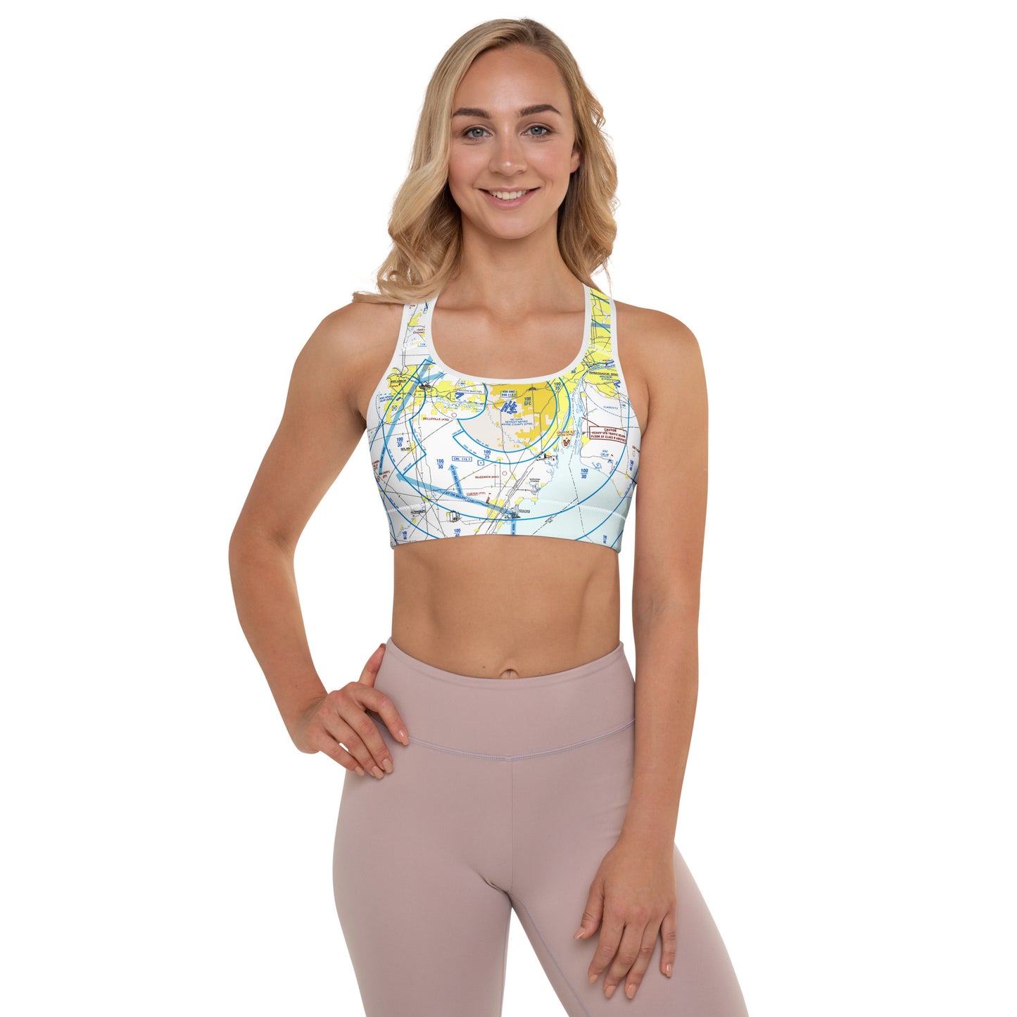 Aeronautical Chart padded sports bra (DTW Flyway Chart)