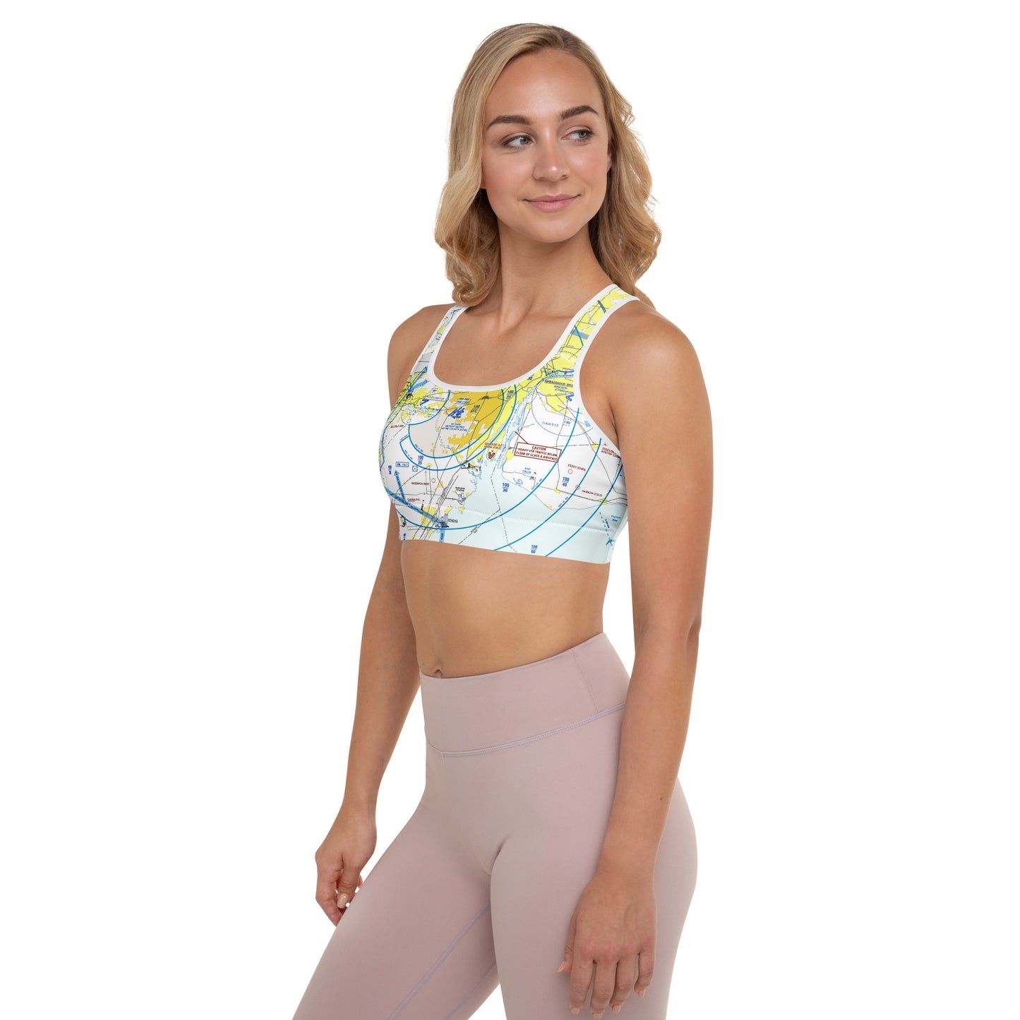 Aeronautical Chart padded sports bra (DTW Flyway Chart)