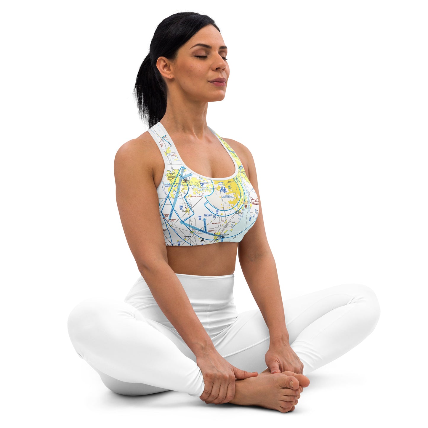 Aeronautical Chart padded sports bra (DTW Flyway Chart)