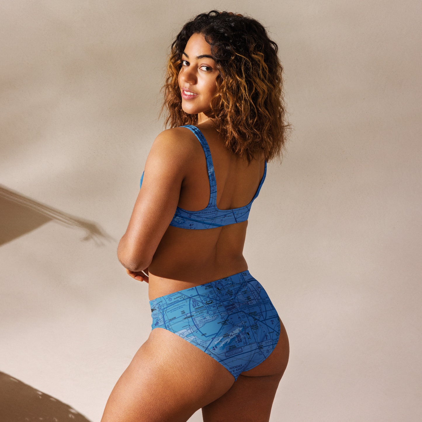 Phoenix TAC Chart recycled high-waisted bikini (blue)