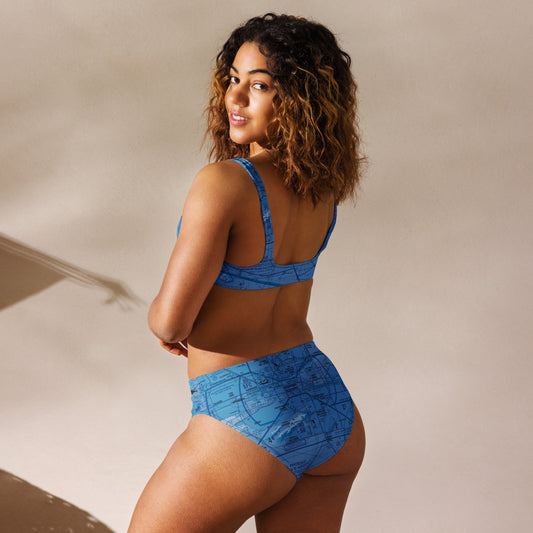 Phoenix TAC Chart recycled high-waisted bikini (blue)
