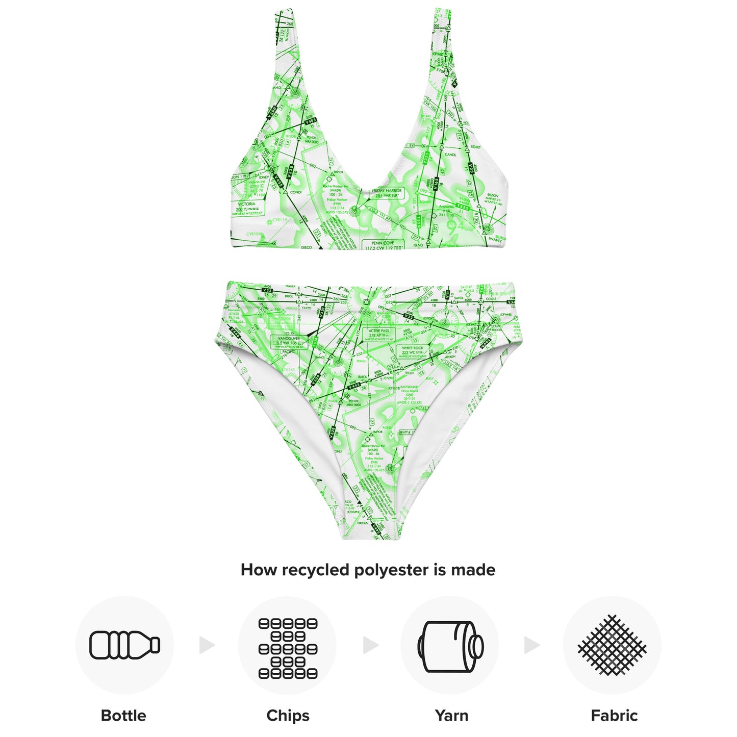 Enroute Low Altitude Chart recycled high-waisted bikini (green&white)