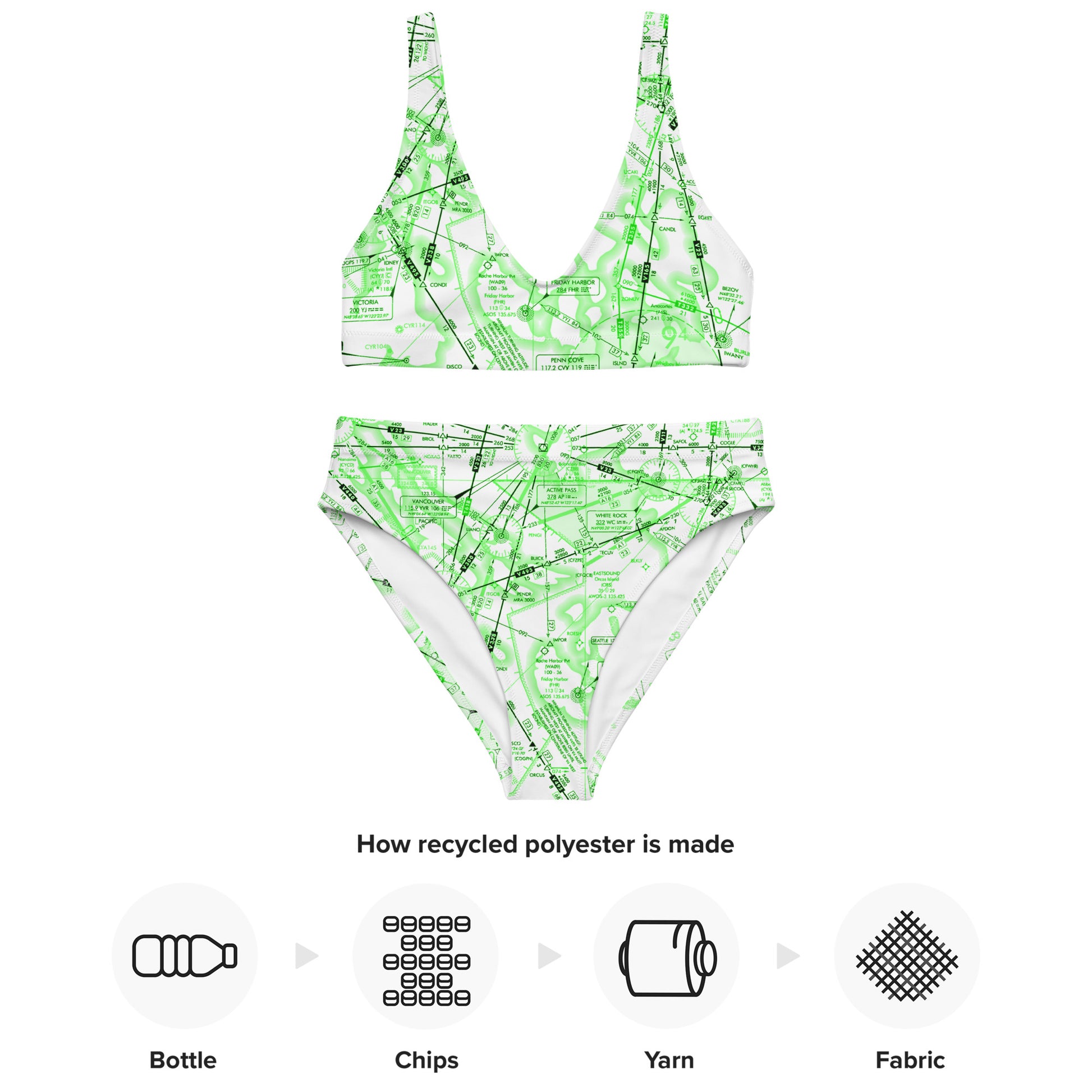 Enroute Low Altitude Chart recycled high-waisted bikini (green&white)