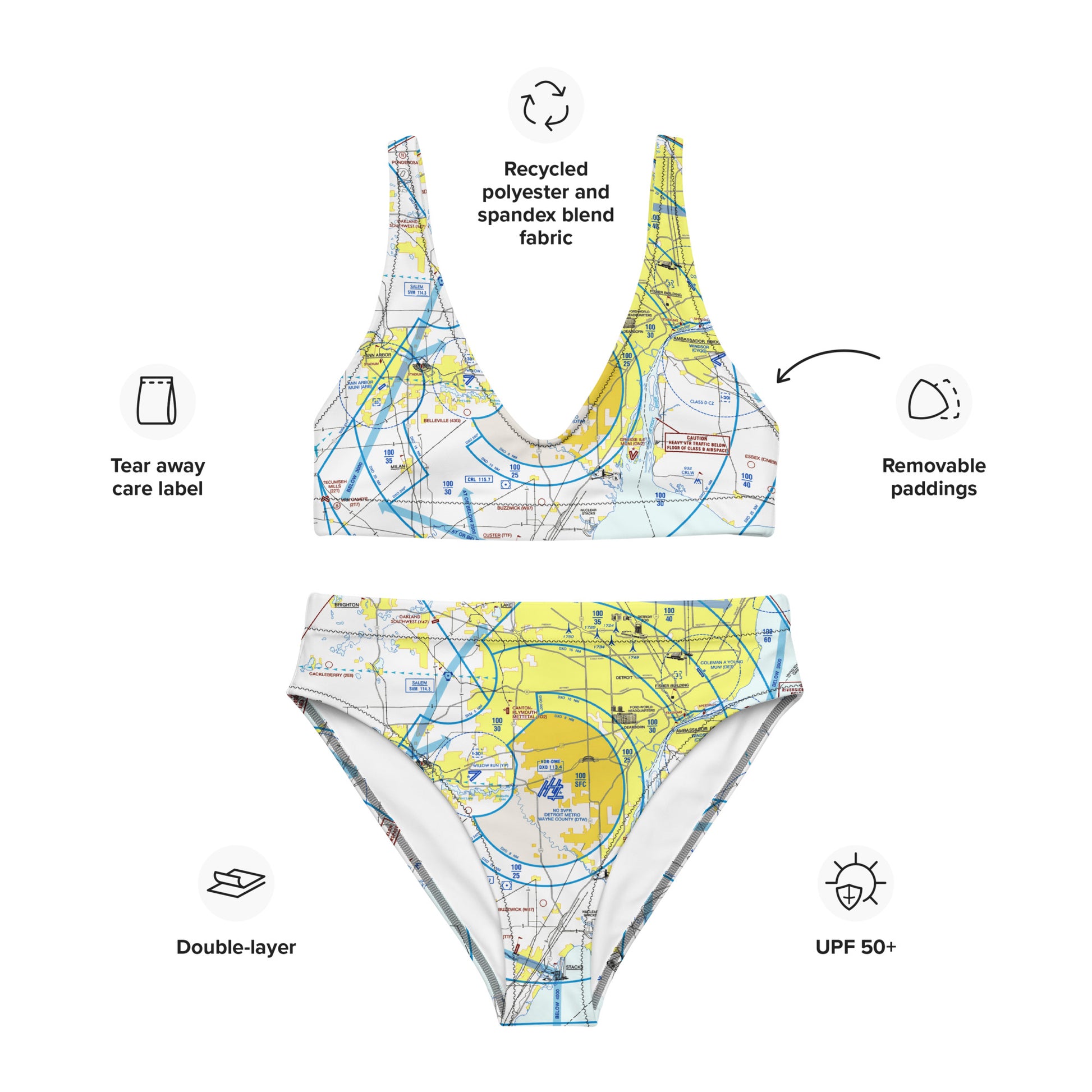 Detroit Flyway chart recycled high-waisted bikini