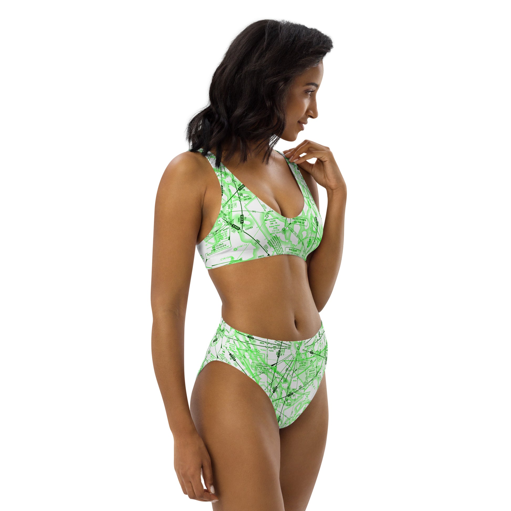 Enroute Low Altitude Chart recycled high-waisted bikini (green&white)