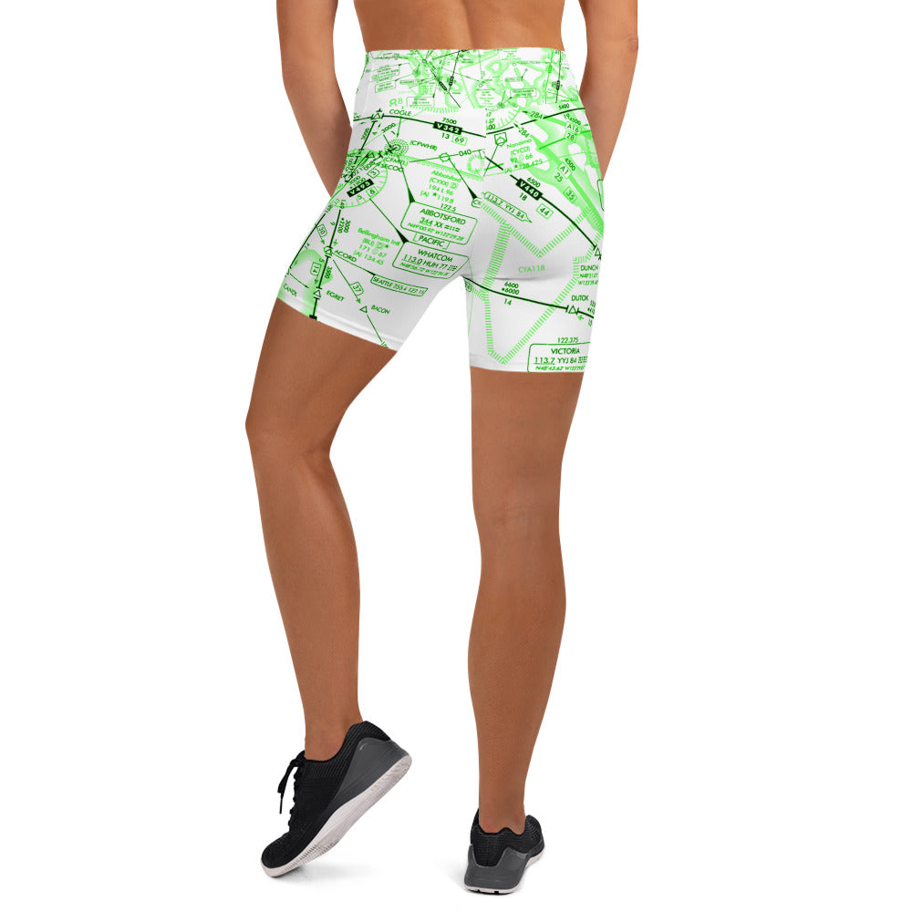 Aeronautical Chart Yoga Shorts (green&white)