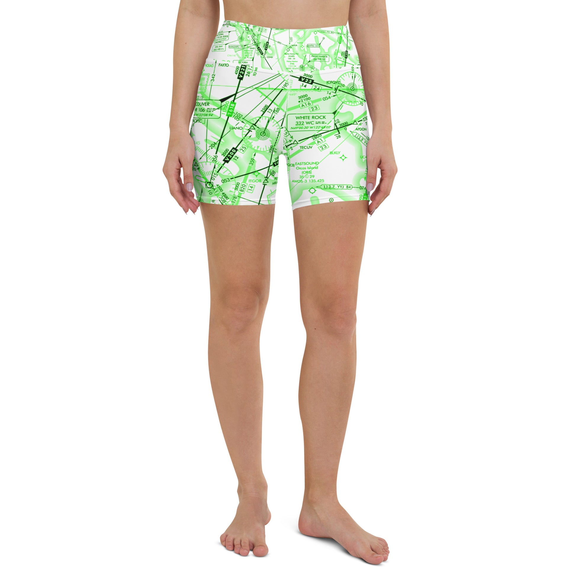 Aeronautical Chart Yoga Shorts (green&white)