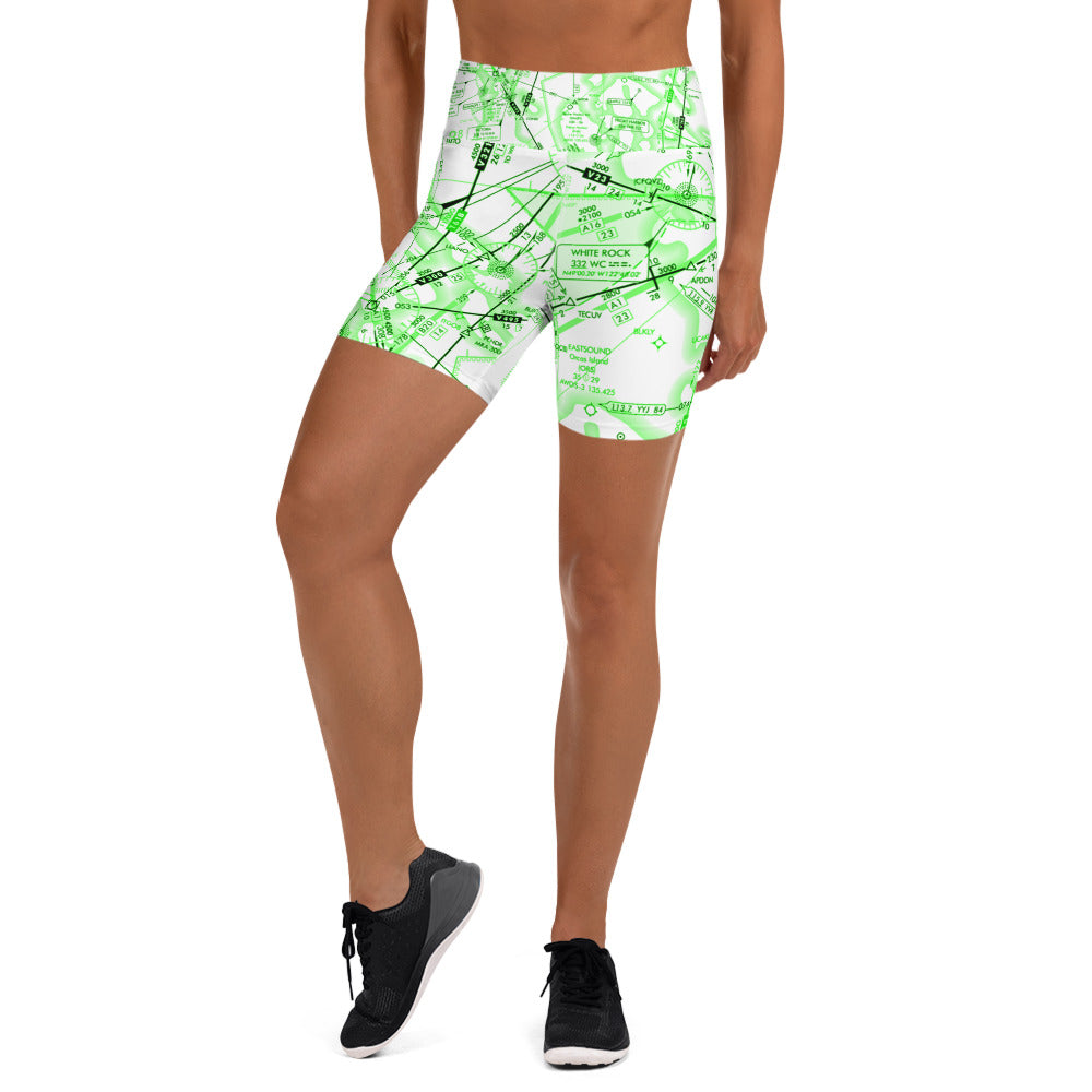 Aeronautical Chart Yoga Shorts (green&white)