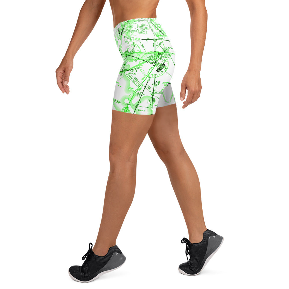 Aeronautical Chart Yoga Shorts (green&white)