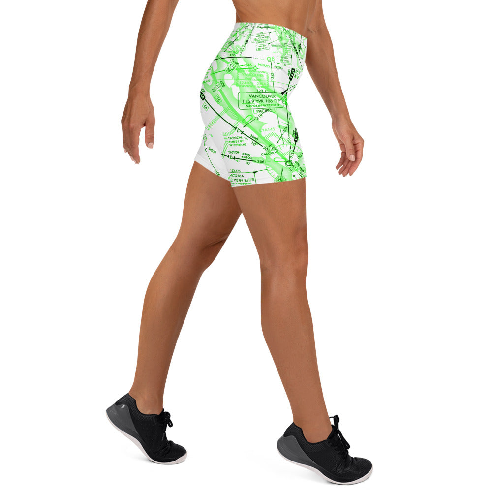 Aeronautical Chart Yoga Shorts (green&white)