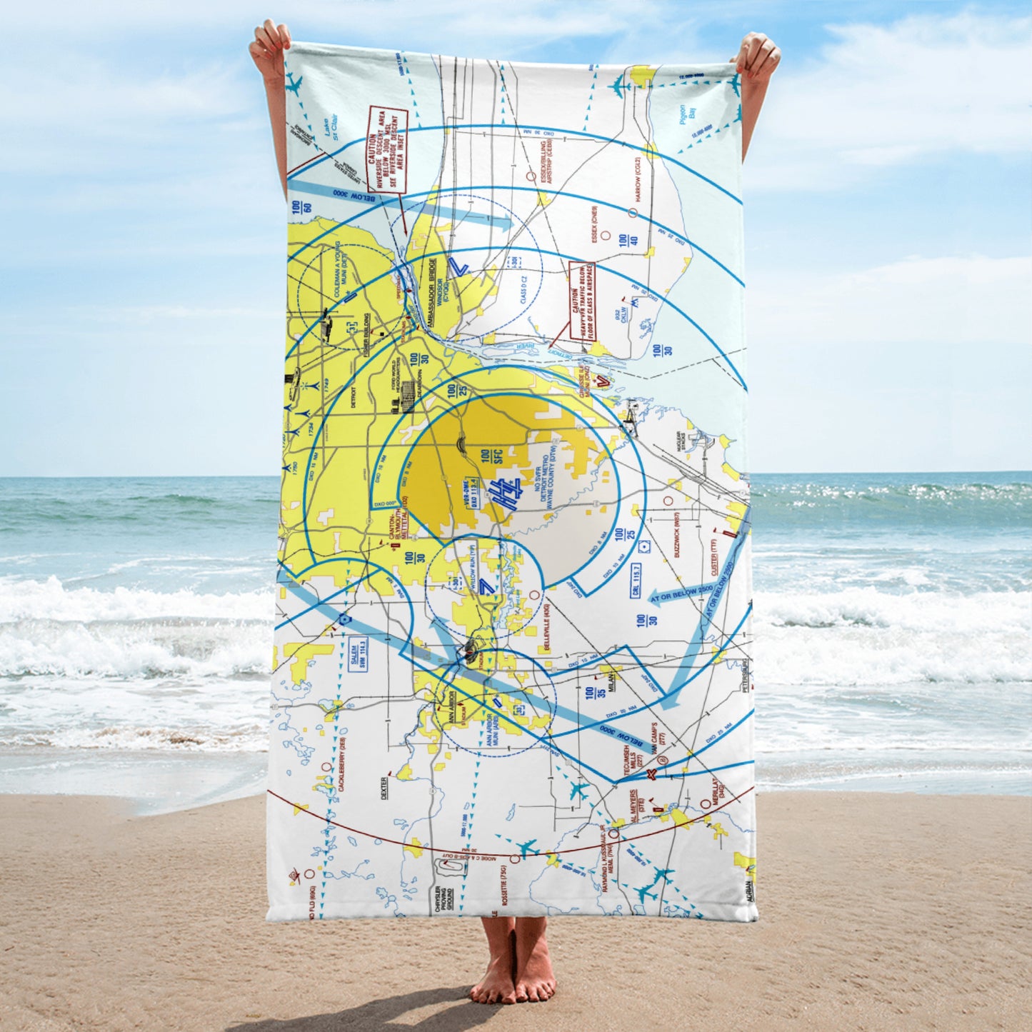 Detroit Flyway Chart beach towel