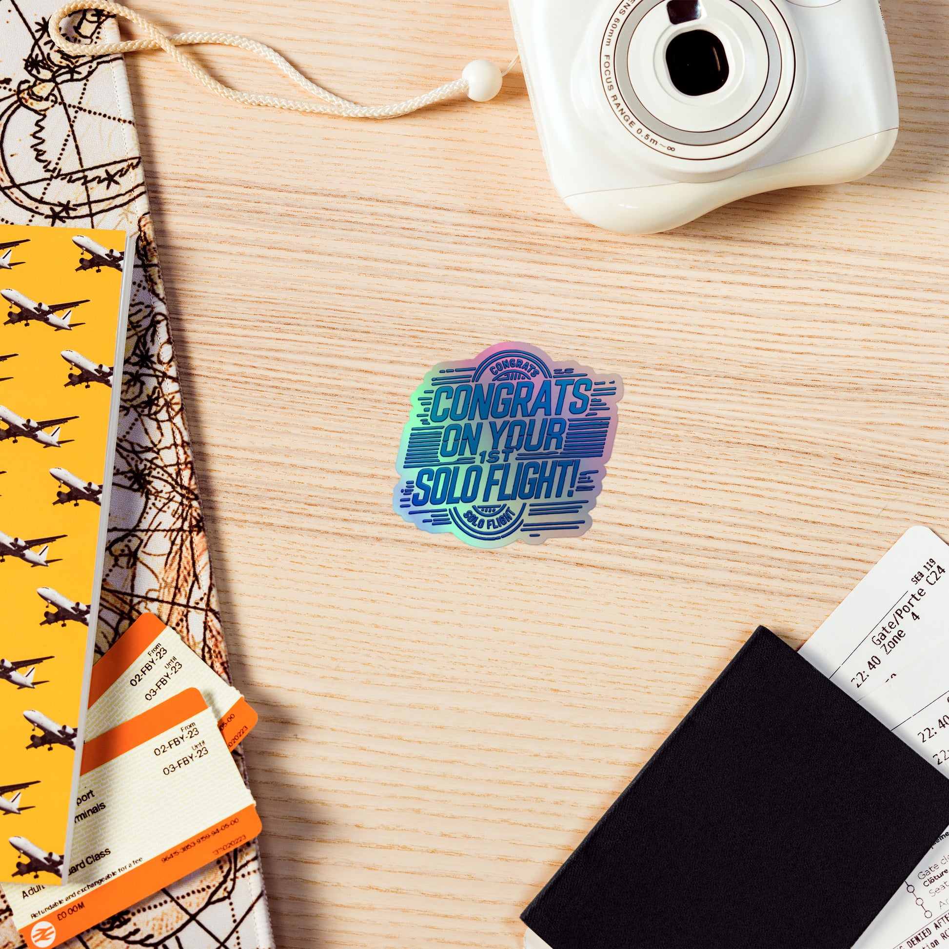 Congrats on your 1st Solo Flight! (v2. blue) holographic sticker