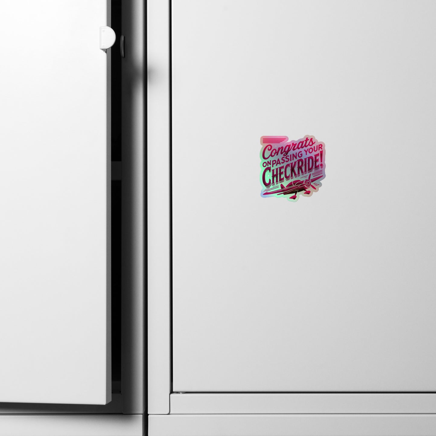 Congrats on passing your checkride! (v1. pink) holographic sticker