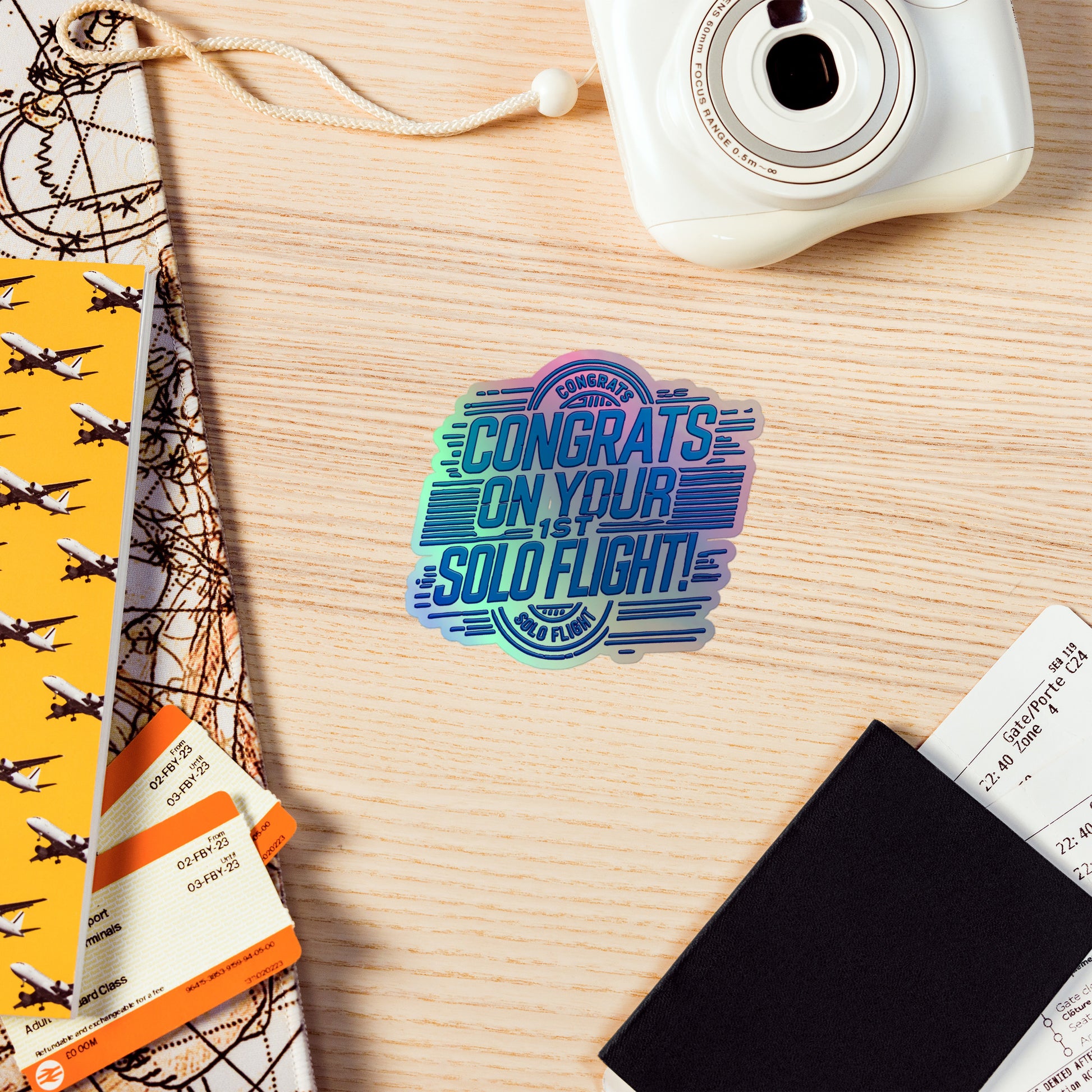 Congrats on your 1st Solo Flight! (v2. blue) holographic sticker