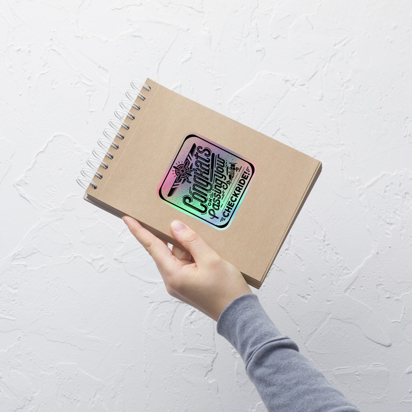 Congrats on passing your checkride! (v2. black) holographic sticker