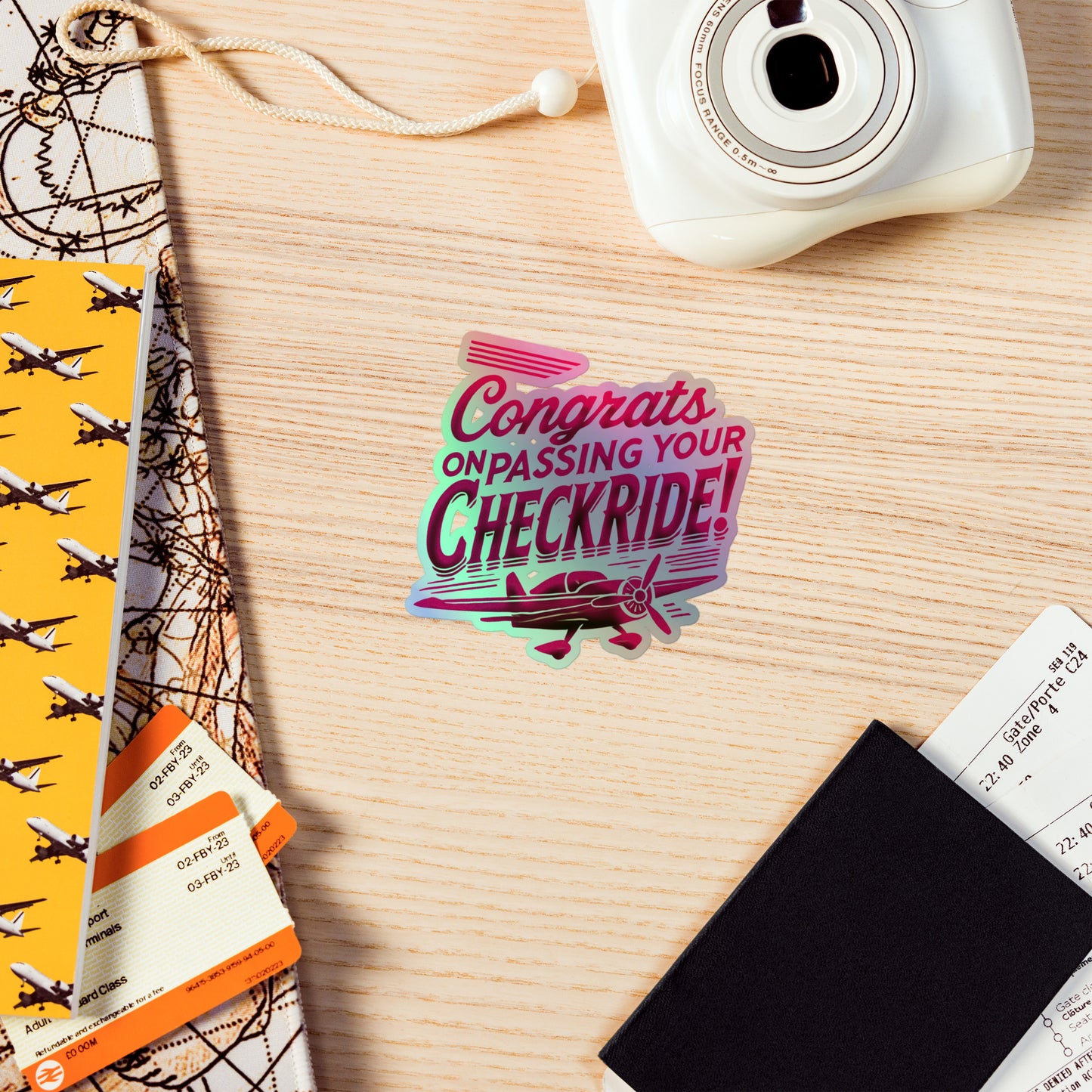 Congrats on passing your checkride! (v1. pink) holographic sticker