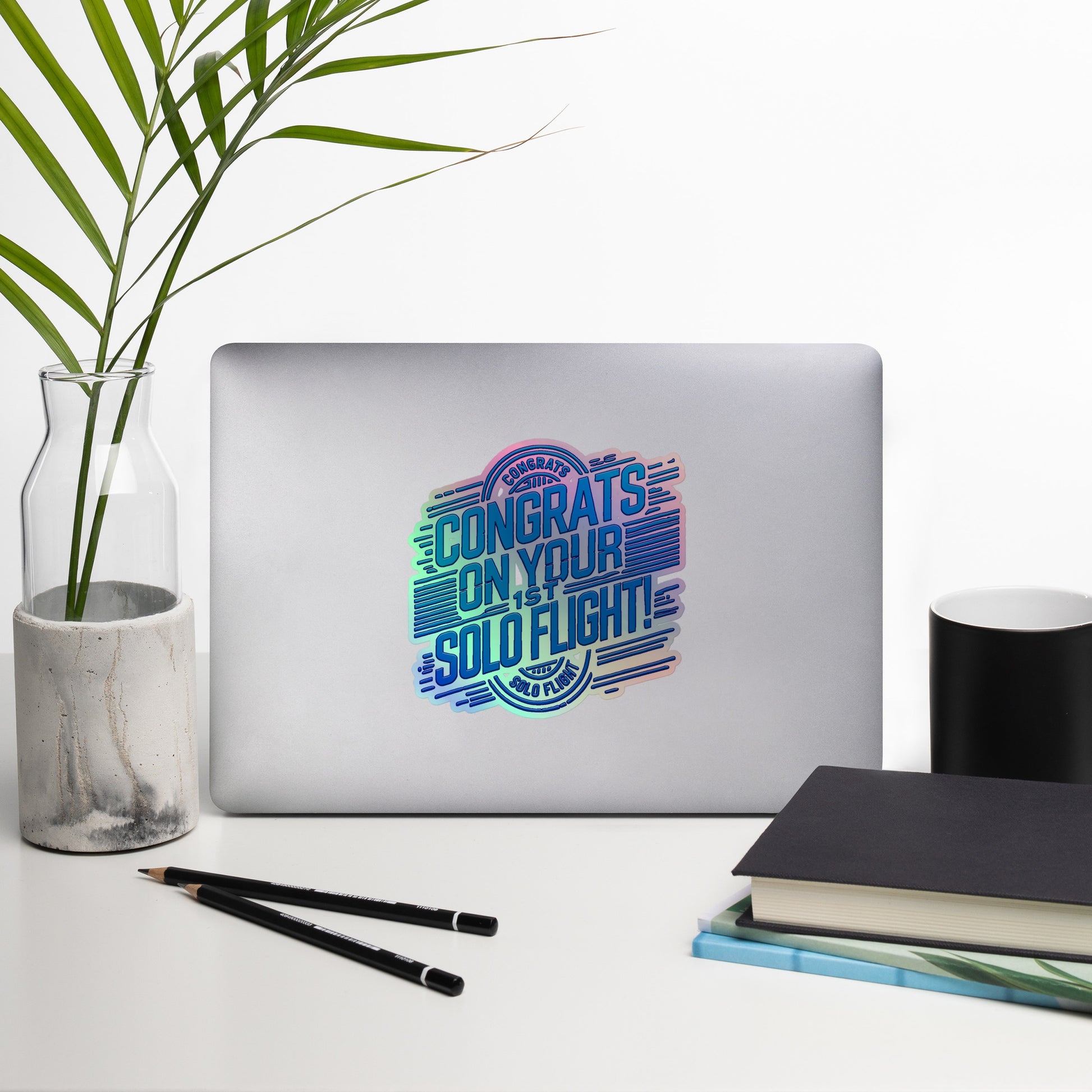 Congrats on your 1st Solo Flight! (v2. blue) holographic sticker