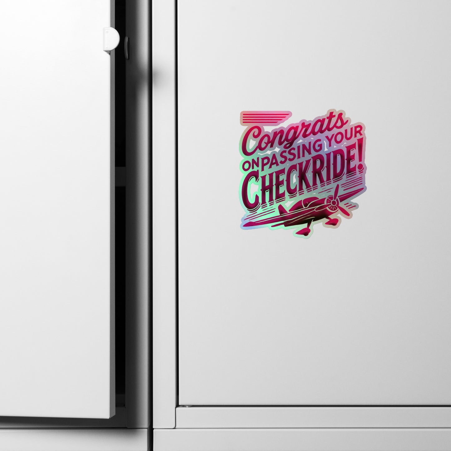 Congrats on passing your checkride! (v1. pink) holographic sticker