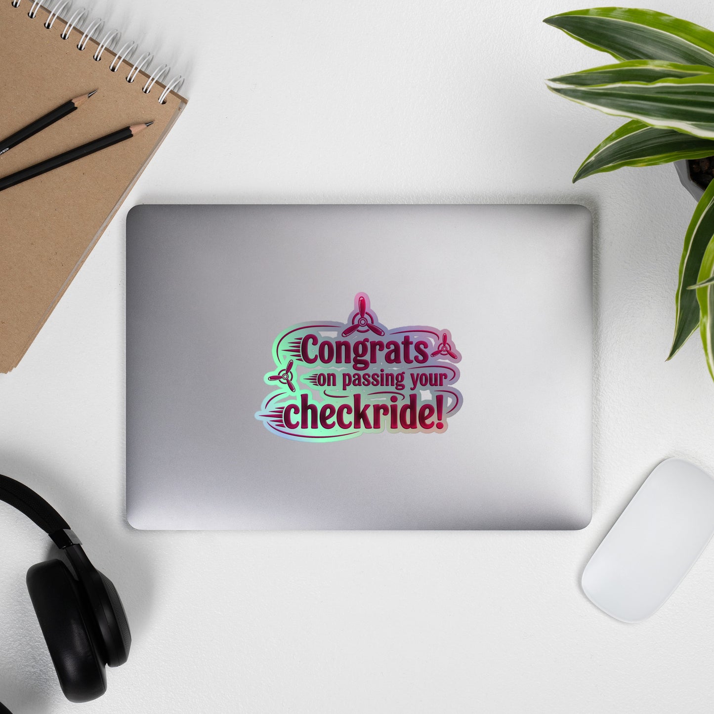 Congrats on passing your checkride! (v3. pink) holographic sticker