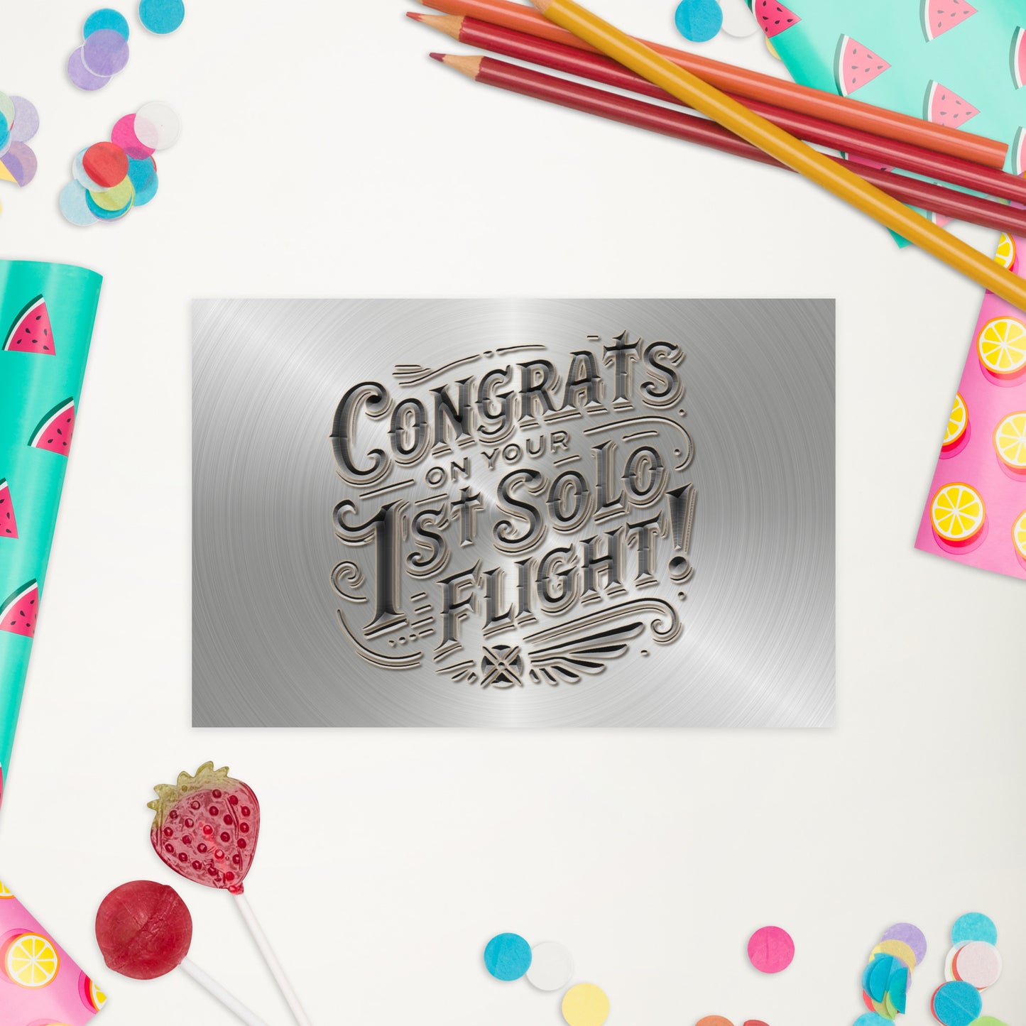 Congrats on your 1st Solo Flight! postcard (metal)