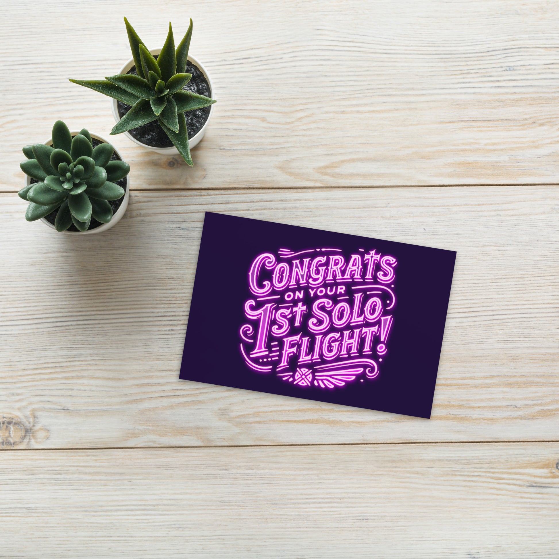Congrats on your 1st Solo Flight! postcard (neon pink)