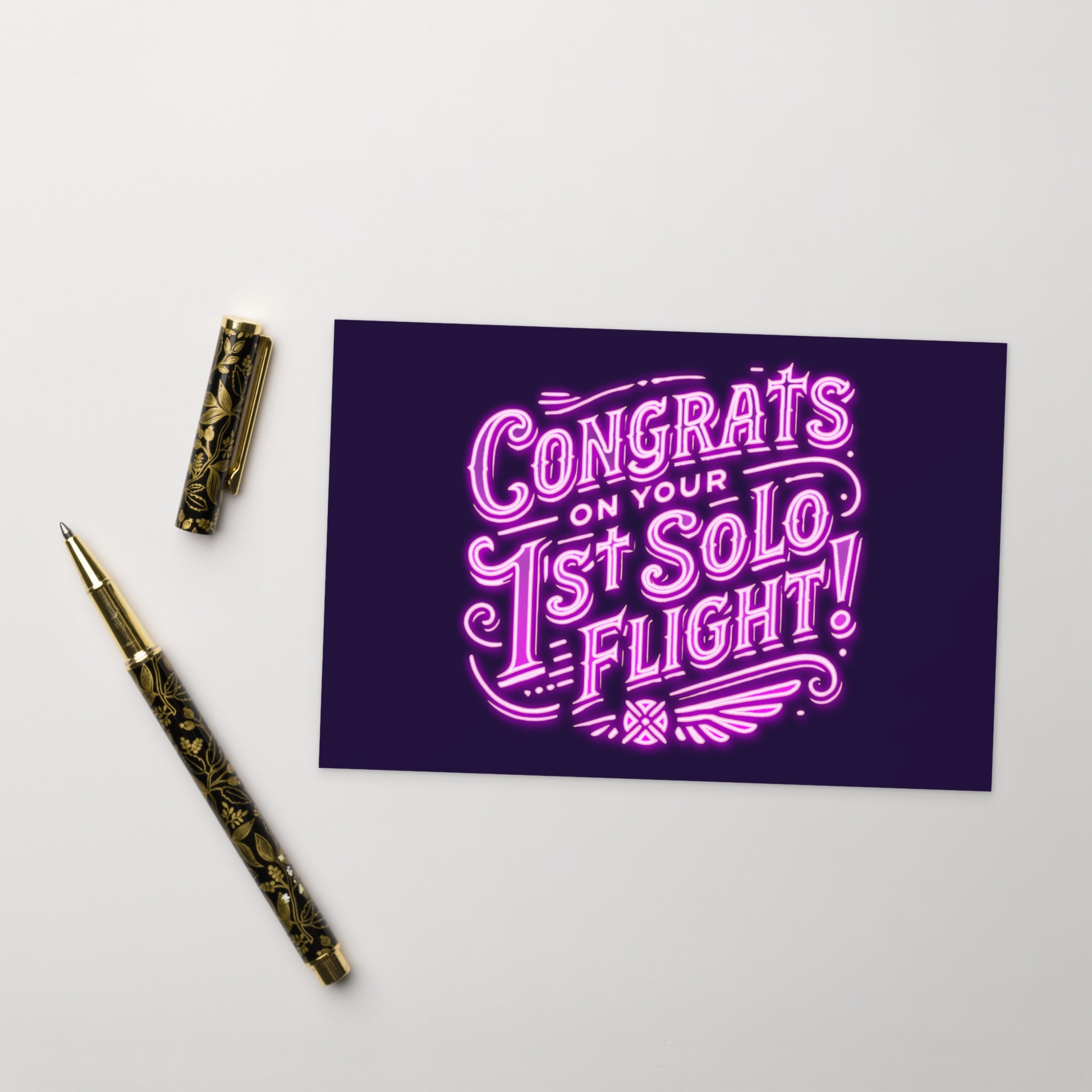 Congrats on your 1st Solo Flight! postcard (neon pink)