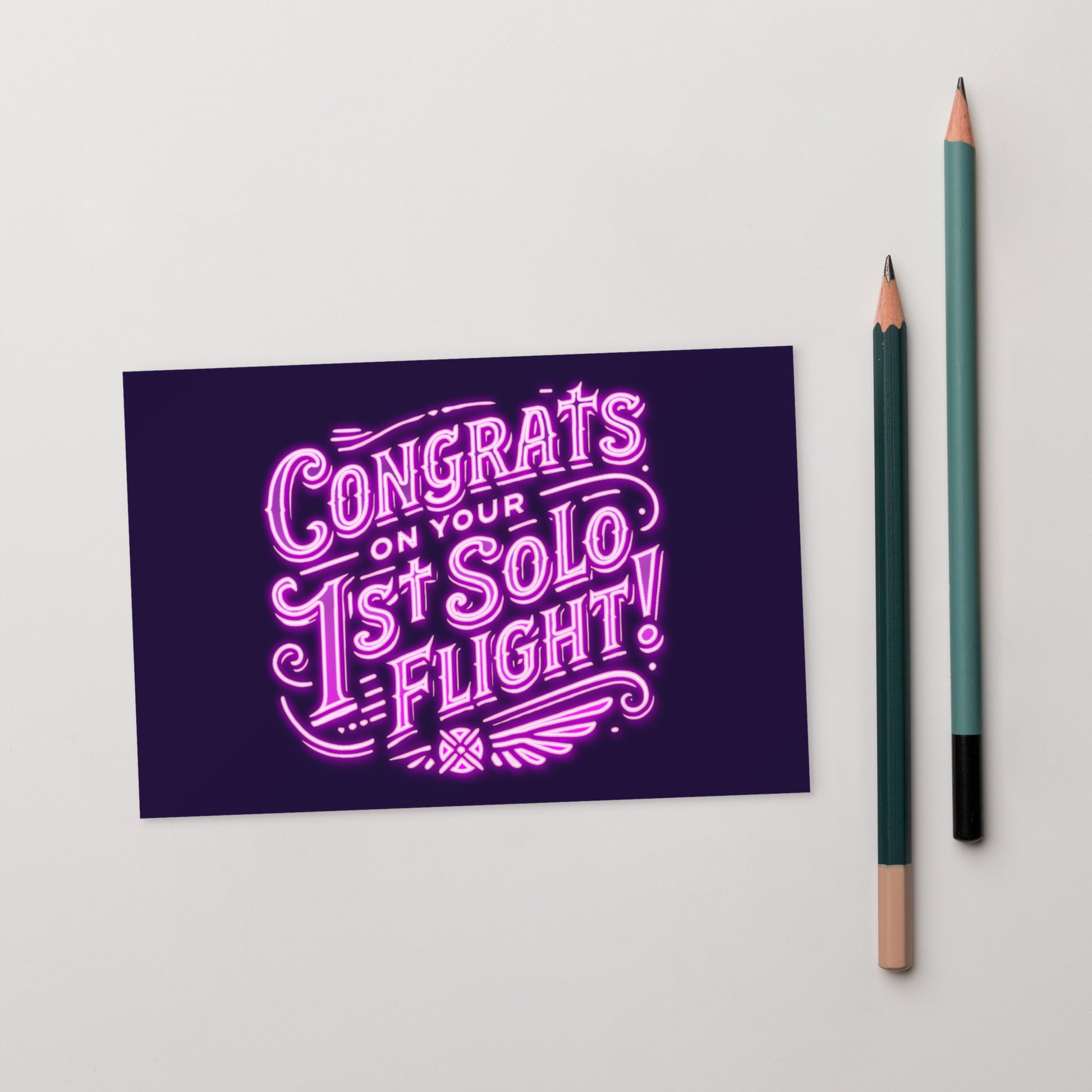 Congrats on your 1st Solo Flight! postcard (neon pink)