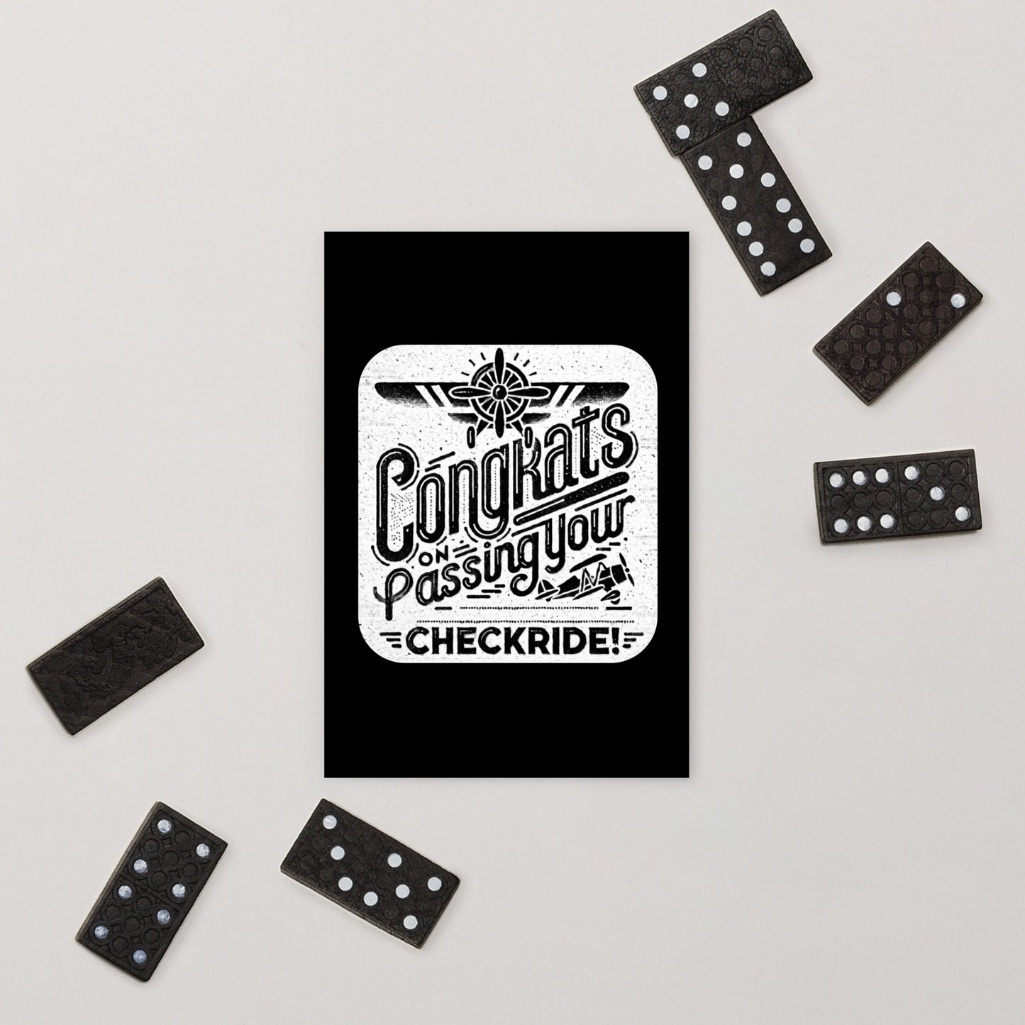 Congrats on passing your checkride! postcard (v2. black)