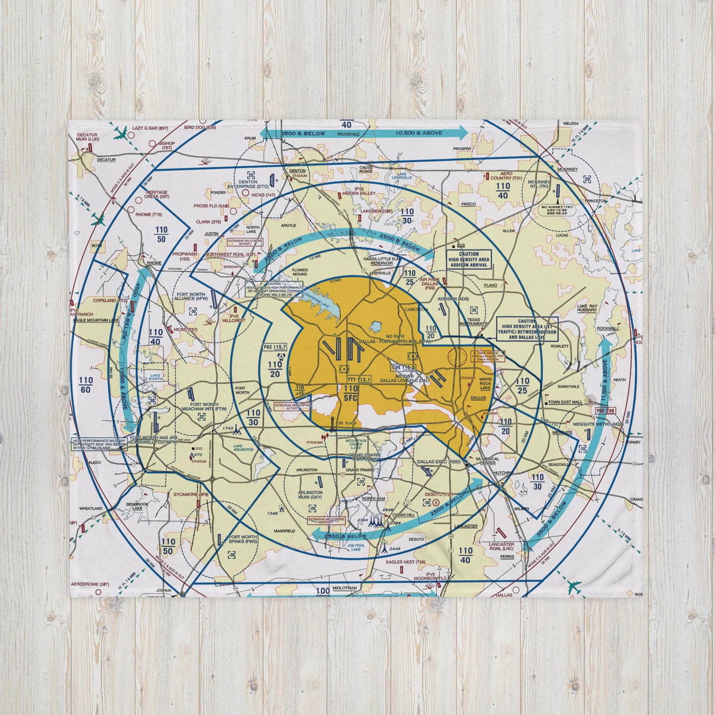 Dallas - Ft. Worth Flyway Chart throw blanket