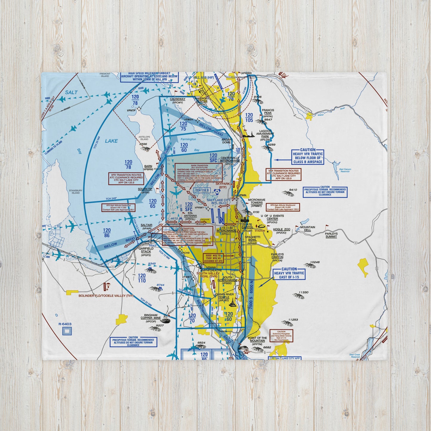 Salt Lake City Flyway Chart throw blanket