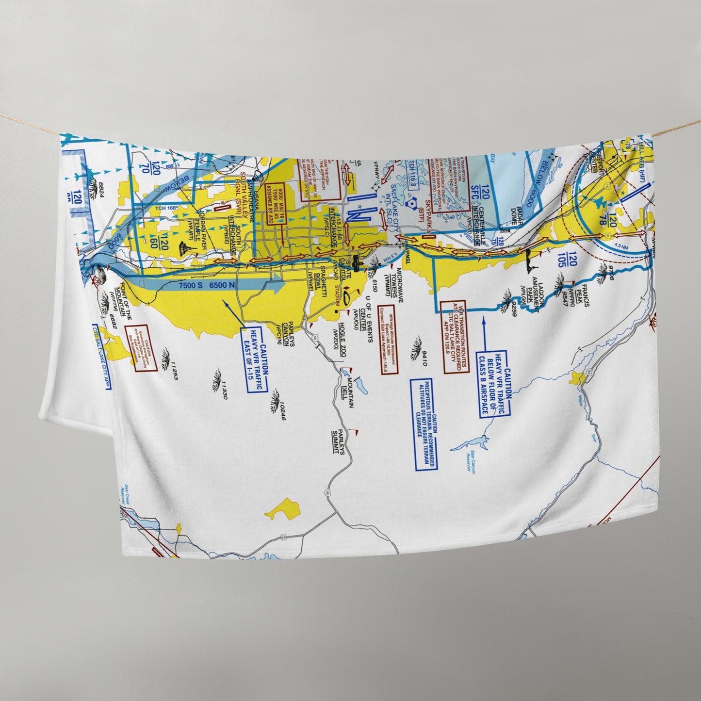 Salt Lake City Flyway Chart throw blanket