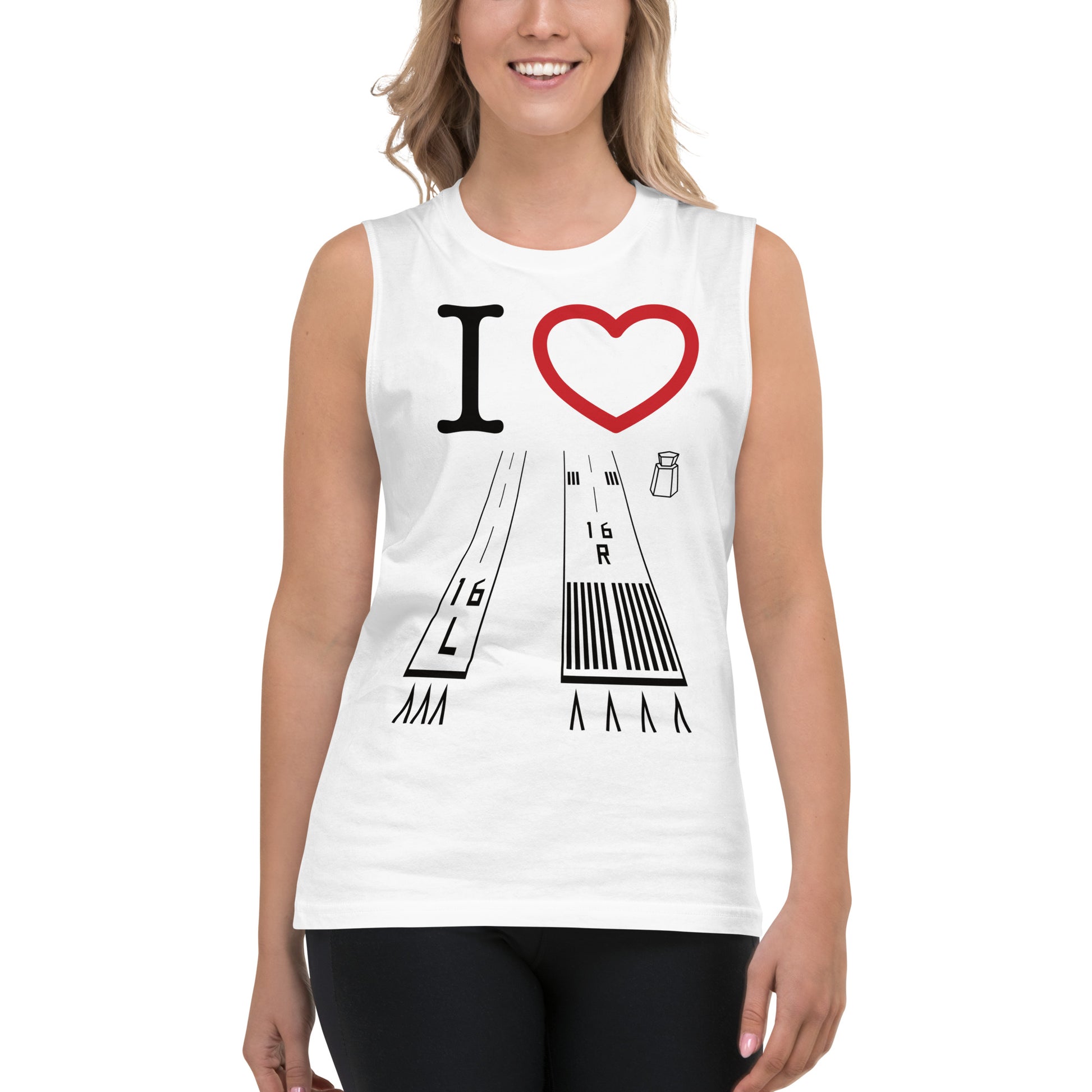 Van Nuys Airport Runways 16L - 16R / 34L - 34R Muscle Shirt (white)