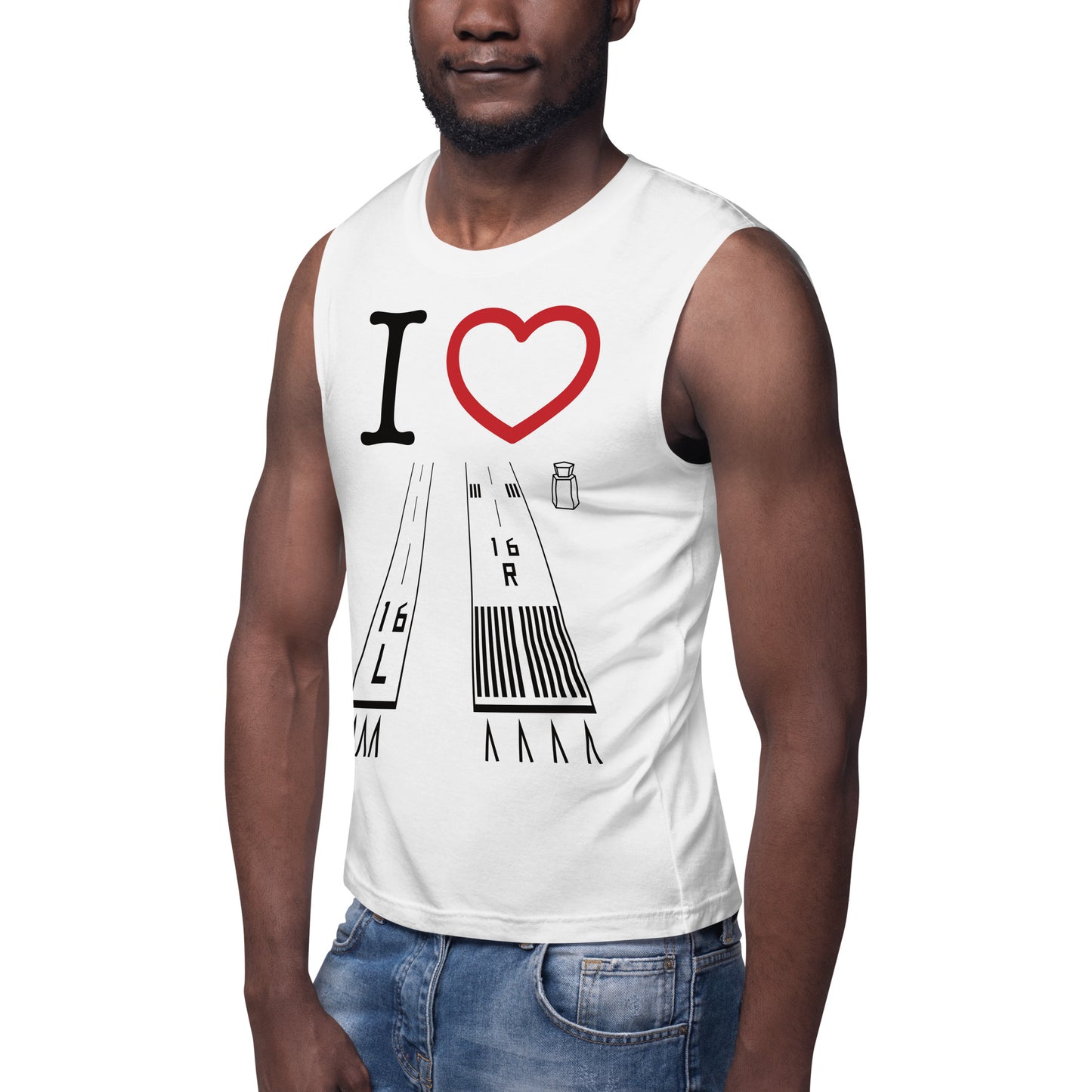 Van Nuys Airport Runways 16L - 16R / 34L - 34R Muscle Shirt (white)