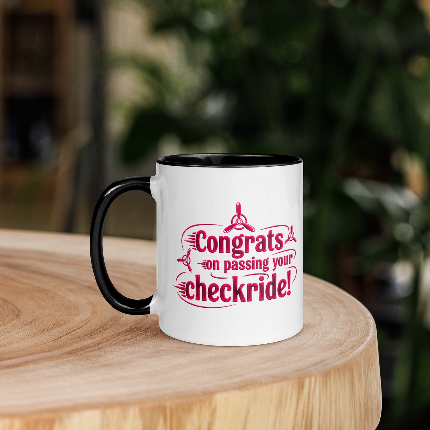 Congrats on passing your checkride! (v3. pink) mug with color inside